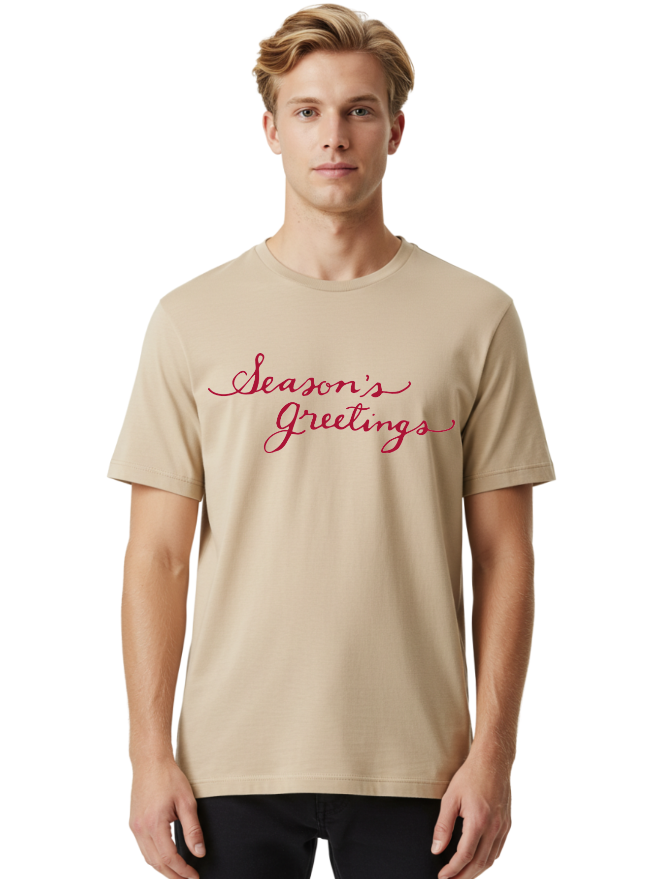 Season-S-Greetings-1 Men'S Graphic Tee, 100% Cotton, Comfortable Casual Summer Wear, Machine Washable, Season'S Greetings, Holiday Message, Festive Greeting, Cursive Text, Christmas Wishes, Holiday Season, Red And Green Color Scheme Aab099 20
