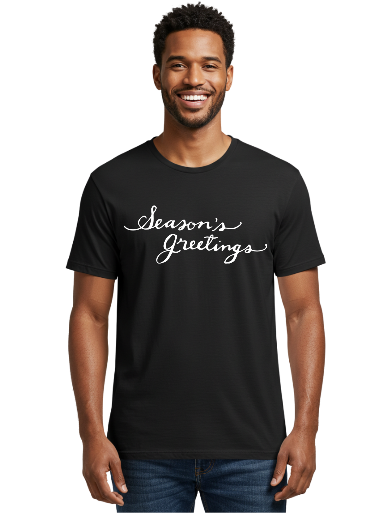Season-S-Greetings Men'S Graphic Tee, 100% Cotton, Comfortable Casual Summer Wear, Machine Washable, Season'S Greetings, Holiday Message, Festive Greeting, Christmas Wishes, White Cursive Text, Elegant Script, Winter Season Aab100 26