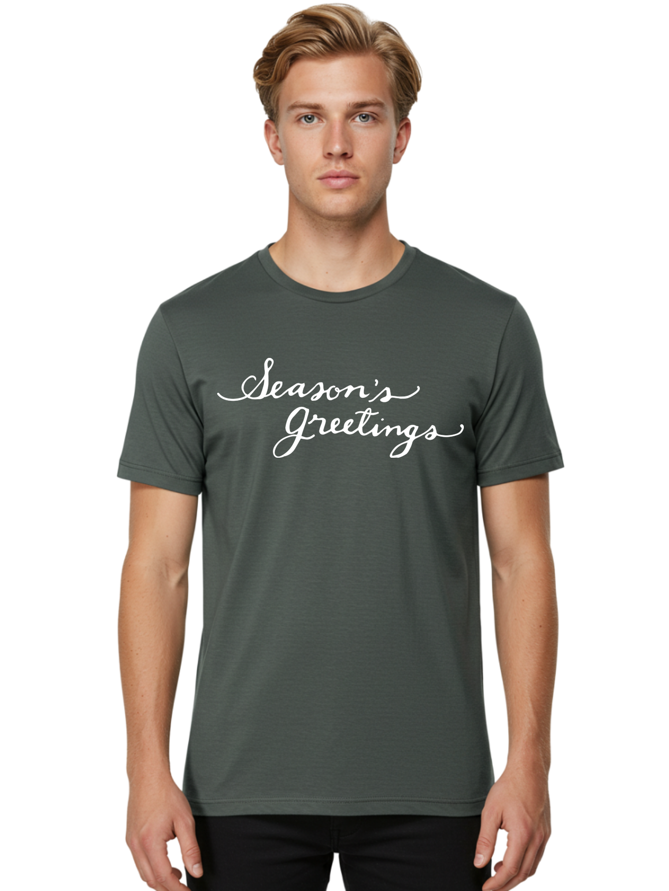 Season-S-Greetings Men'S Graphic Tee, 100% Cotton, Comfortable Casual Summer Wear, Machine Washable, Season'S Greetings, Holiday Message, Festive Greeting, Christmas Wishes, White Cursive Text, Elegant Script, Winter Season Aab100 14