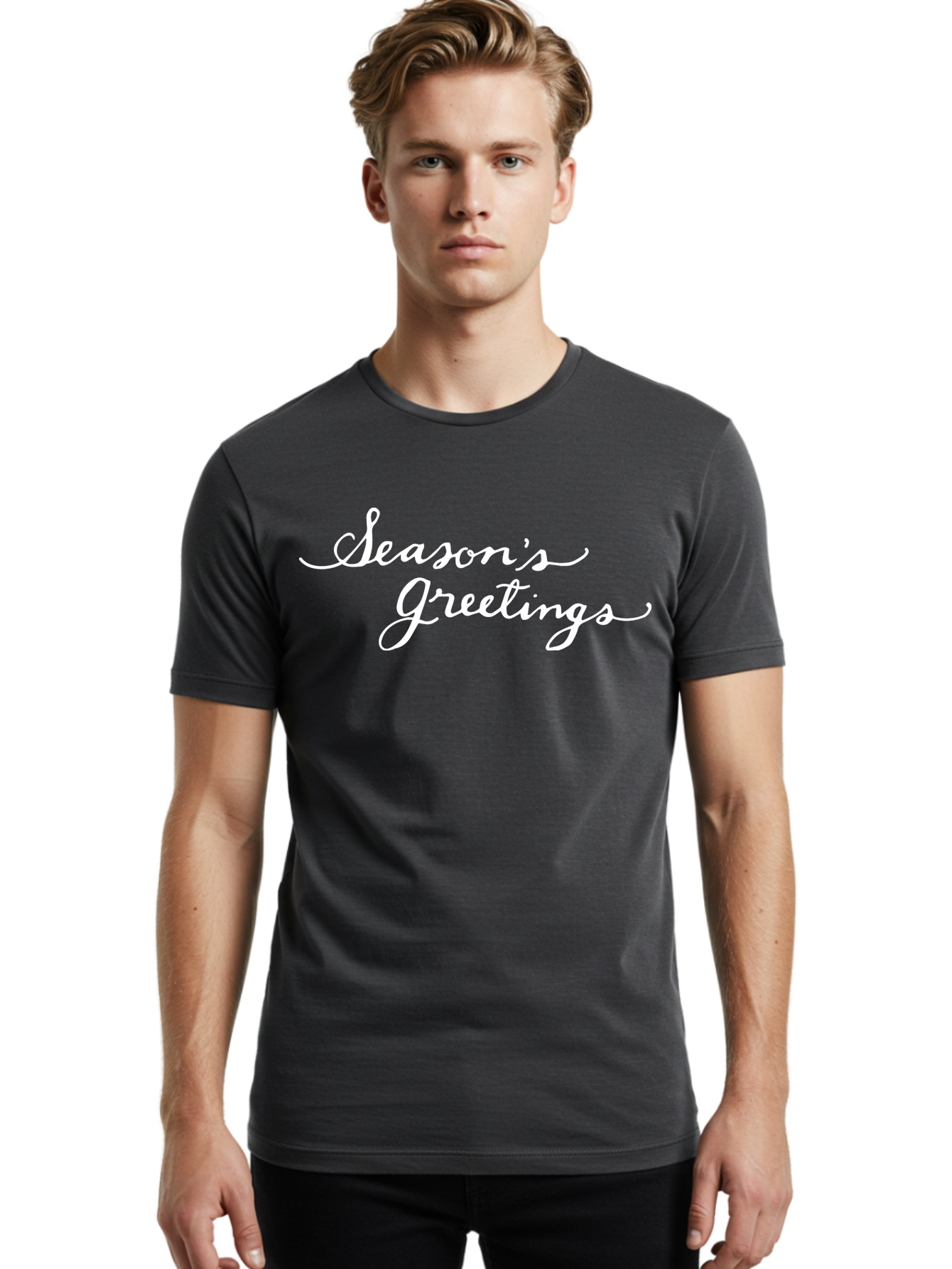 Season-S-Greetings Men'S Graphic Tee, 100% Cotton, Comfortable Casual Summer Wear, Machine Washable, Season'S Greetings, Holiday Message, Festive Greeting, Christmas Wishes, White Cursive Text, Elegant Script, Winter Season Aab100 22