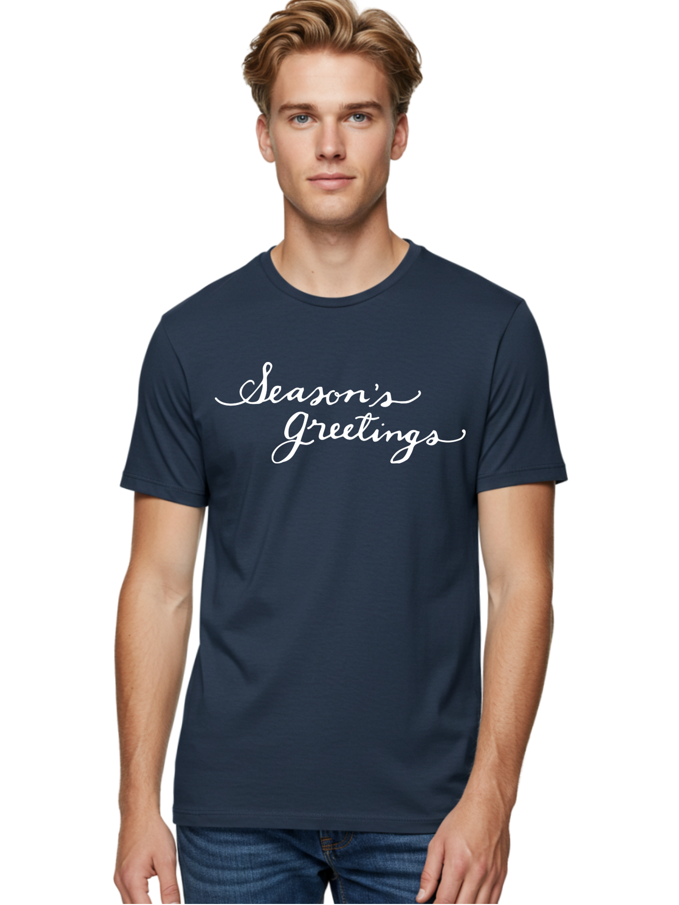 Season-S-Greetings Men'S Graphic Tee, 100% Cotton, Comfortable Casual Summer Wear, Machine Washable, Season'S Greetings, Holiday Message, Festive Greeting, Christmas Wishes, White Cursive Text, Elegant Script, Winter Season Aab100 6