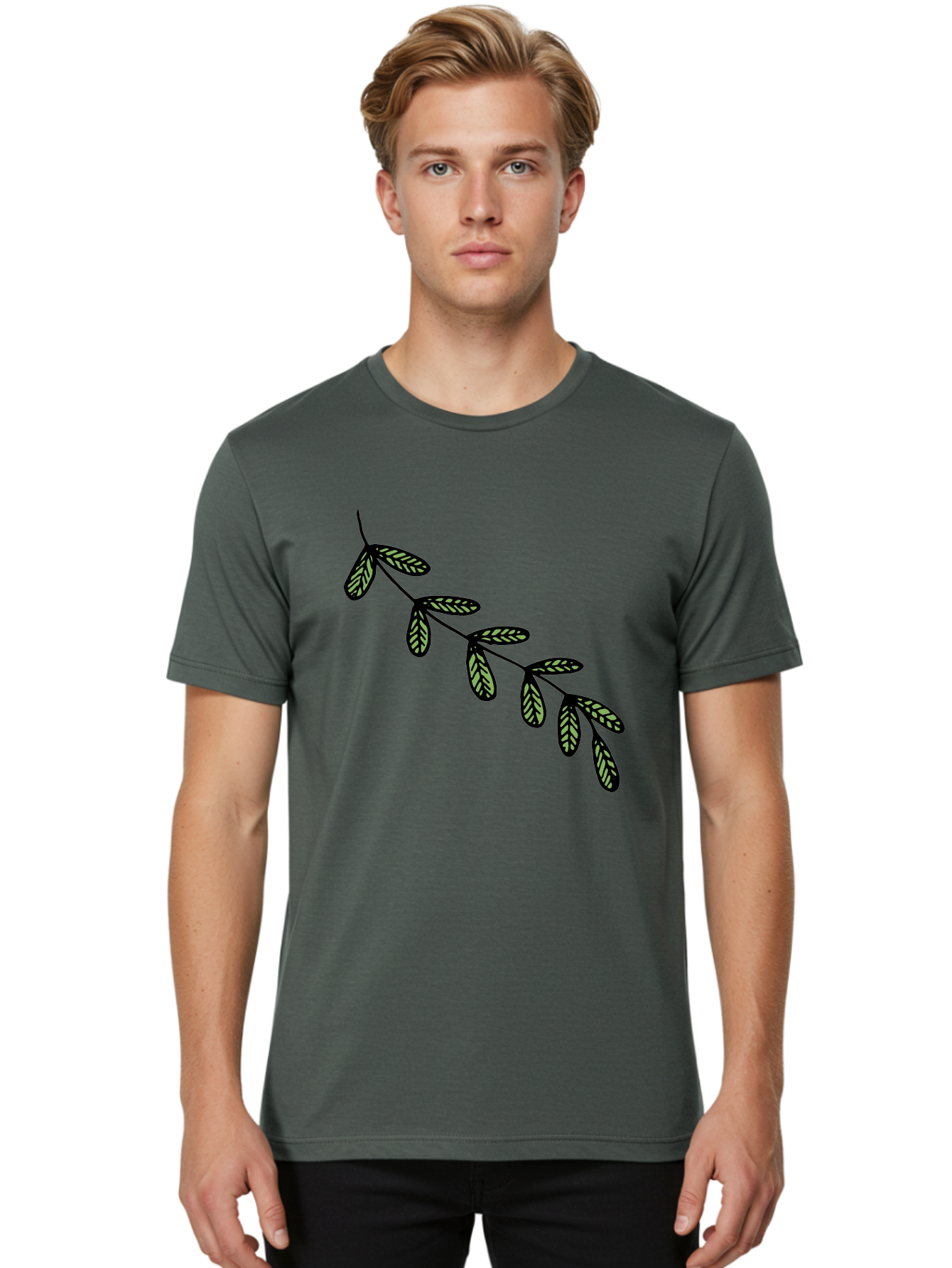 Simple-Leaves Men'S Graphic Tee, 100% Cotton, Comfortable Casual Summer Wear, Machine Washable, Simple Leaf Illustration, Minimalist Leaf Design, Black Leaves, Leaf Pattern, Botanical Art, Leaf Texture, Nature-Inspired Graphics Aab104 4