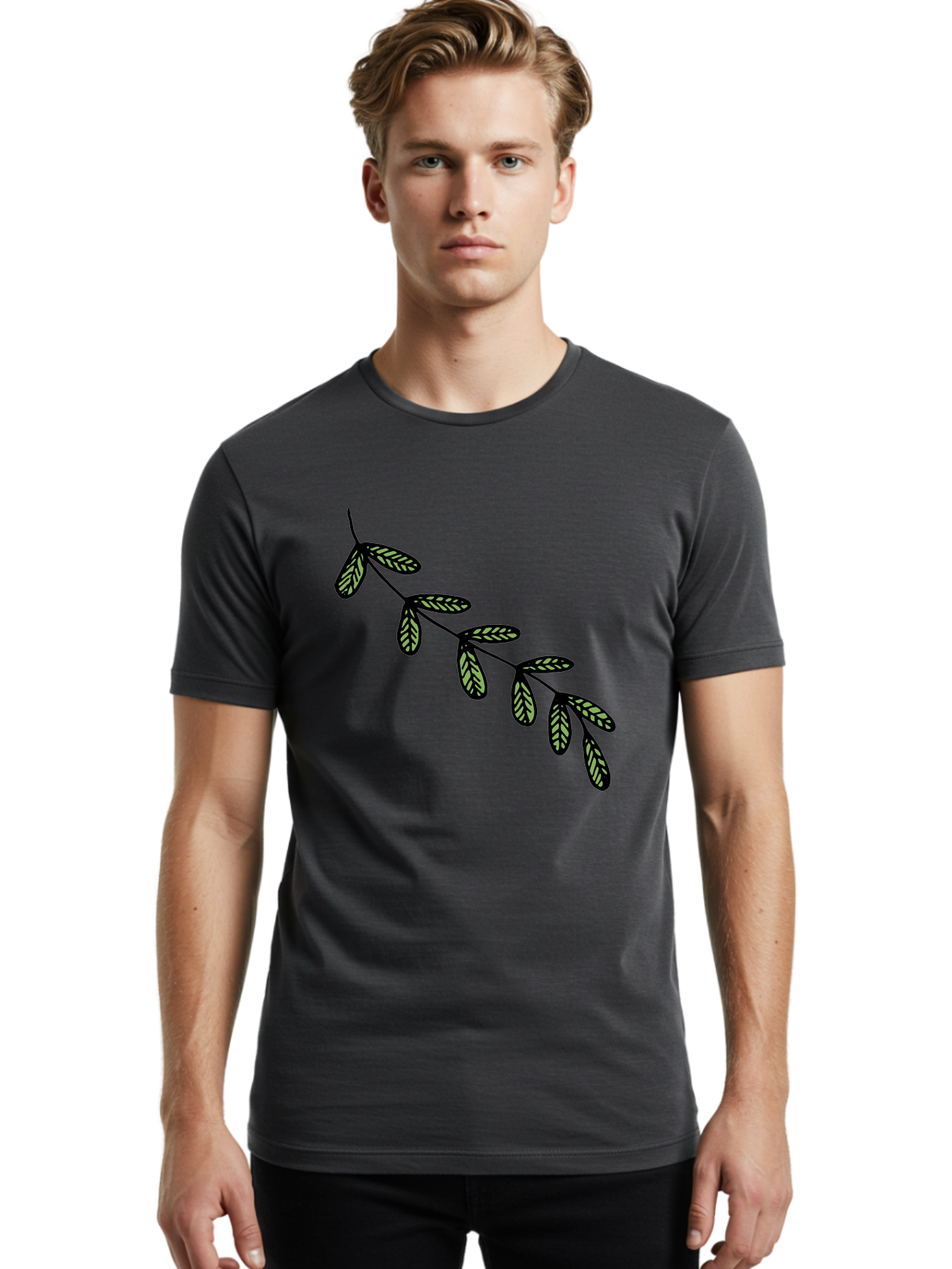Simple-Leaves Men'S Graphic Tee, 100% Cotton, Comfortable Casual Summer Wear, Machine Washable, Simple Leaf Illustration, Minimalist Leaf Design, Black Leaves, Leaf Pattern, Botanical Art, Leaf Texture, Nature-Inspired Graphics Aab104 8