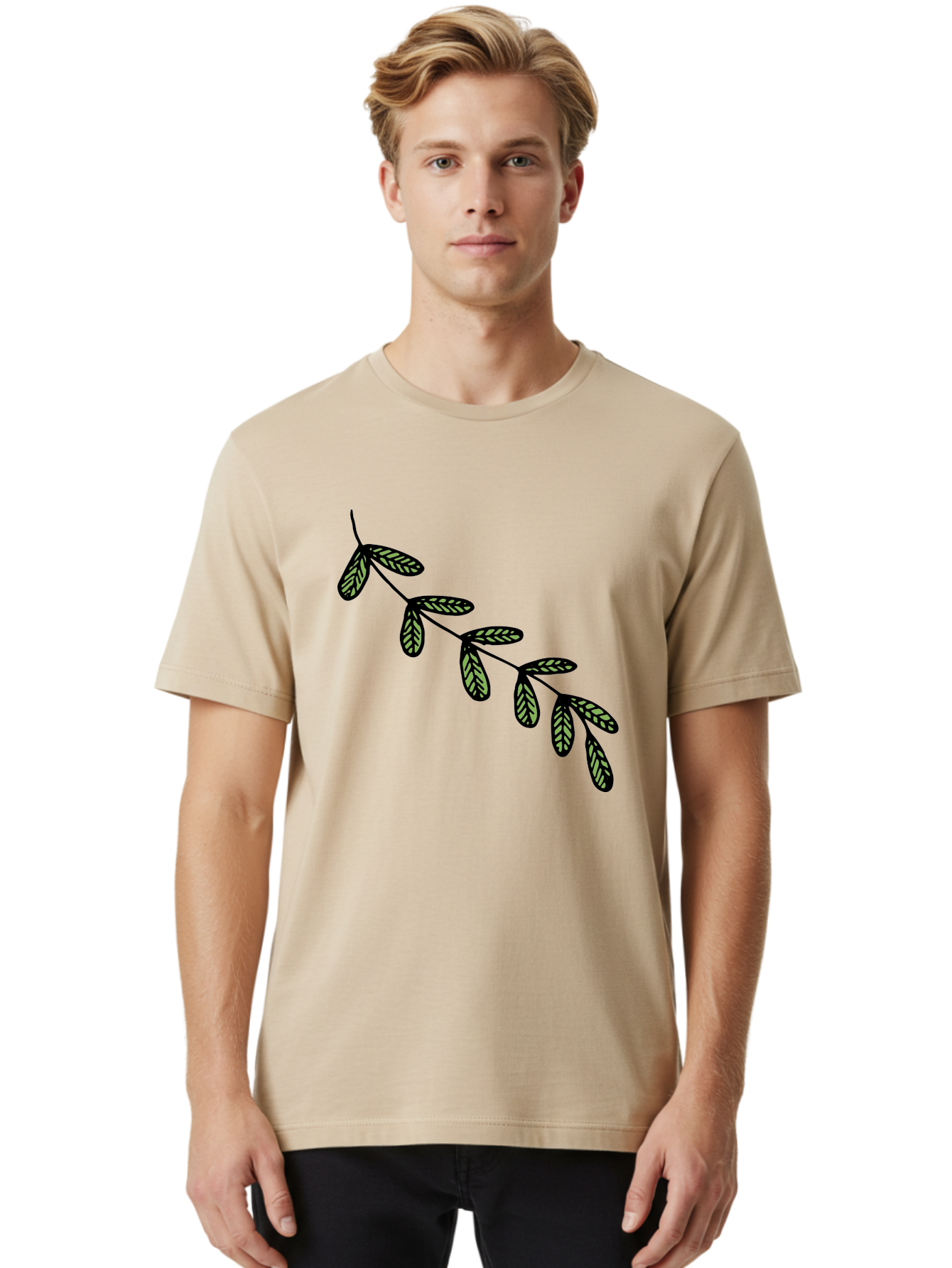 Simple-Leaves Men'S Graphic Tee, 100% Cotton, Comfortable Casual Summer Wear, Machine Washable, Simple Leaf Illustration, Minimalist Leaf Design, Black Leaves, Leaf Pattern, Botanical Art, Leaf Texture, Nature-Inspired Graphics Aab104 28
