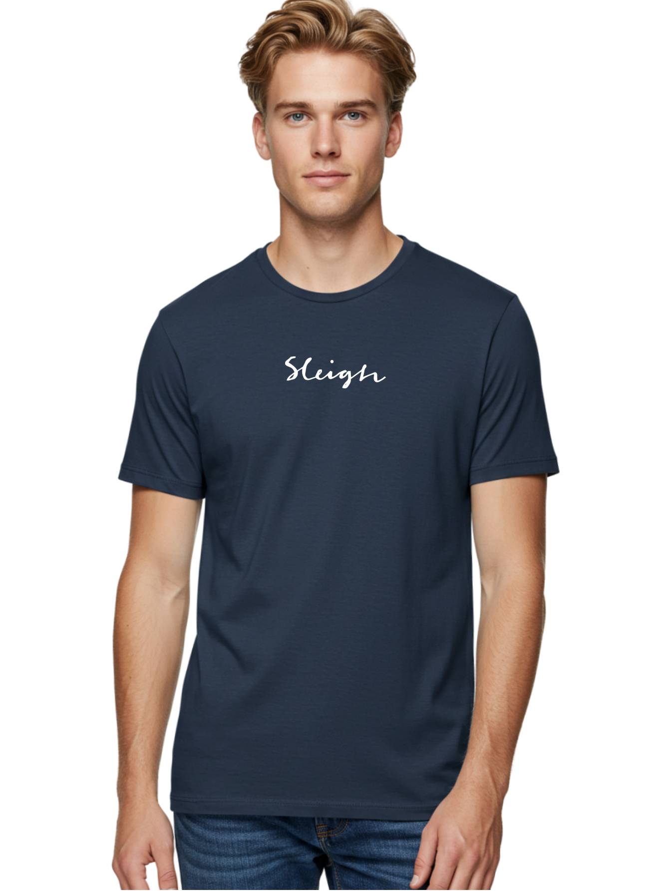 Sleigh-1 Men'S Graphic Tee, 100% Cotton, Comfortable Casual Summer Wear, Machine Washable, Sleigh, Festive, Holiday, Winter Season, Cursive Text, White Font, Christmas Theme, Seasonal Decoration Aab105 22