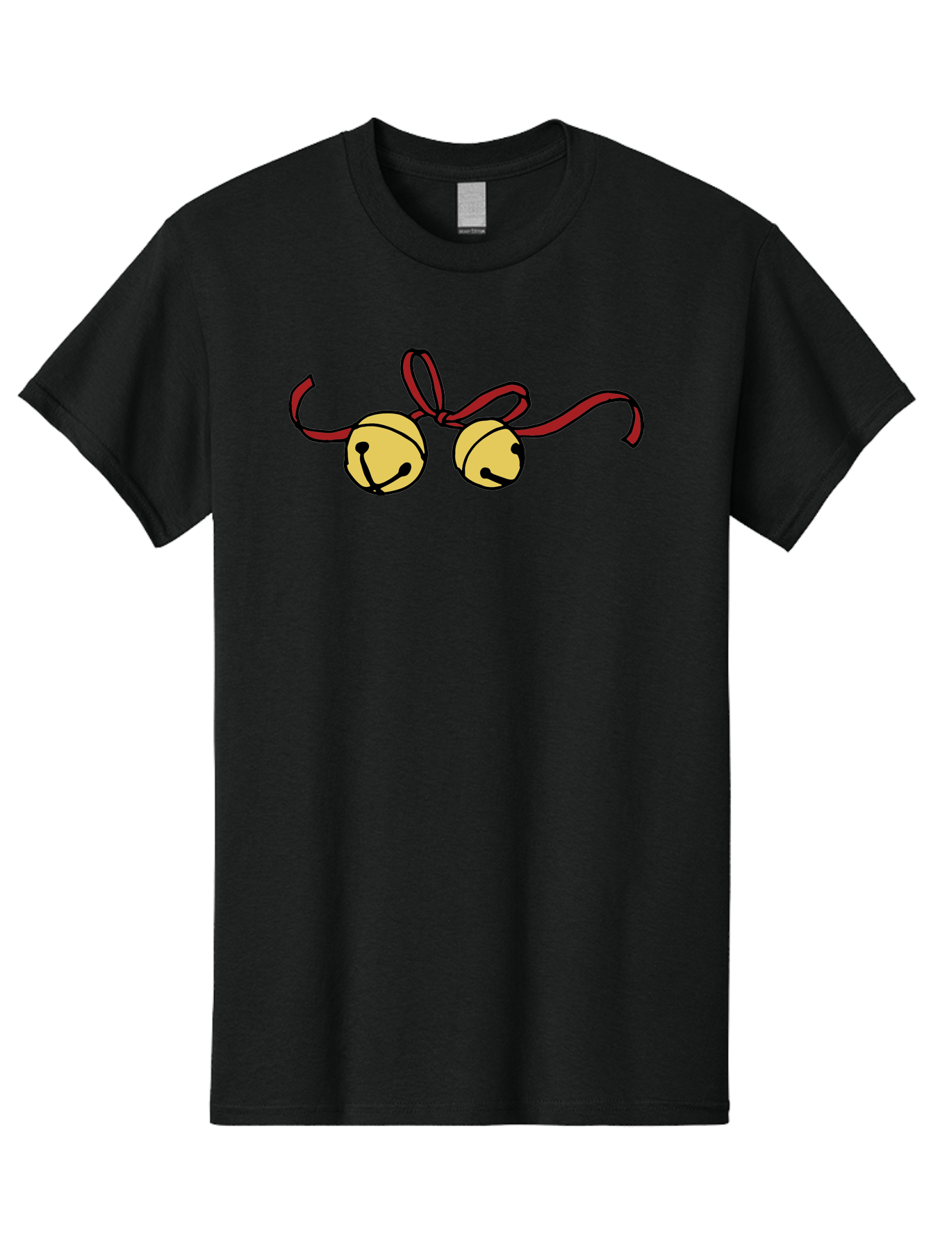 Sleigh-Bells Men'S Graphic Tee, 100% Cotton, Comfortable Casual Summer Wear, Machine Washable, Sleigh Bells, Jingle Bells, Red Ribbon, Festive Decor, Christmas Decorations, Holiday Cheer, Winter Wonderland, Cartoon Illustration, Yellow Bells Aab107 29