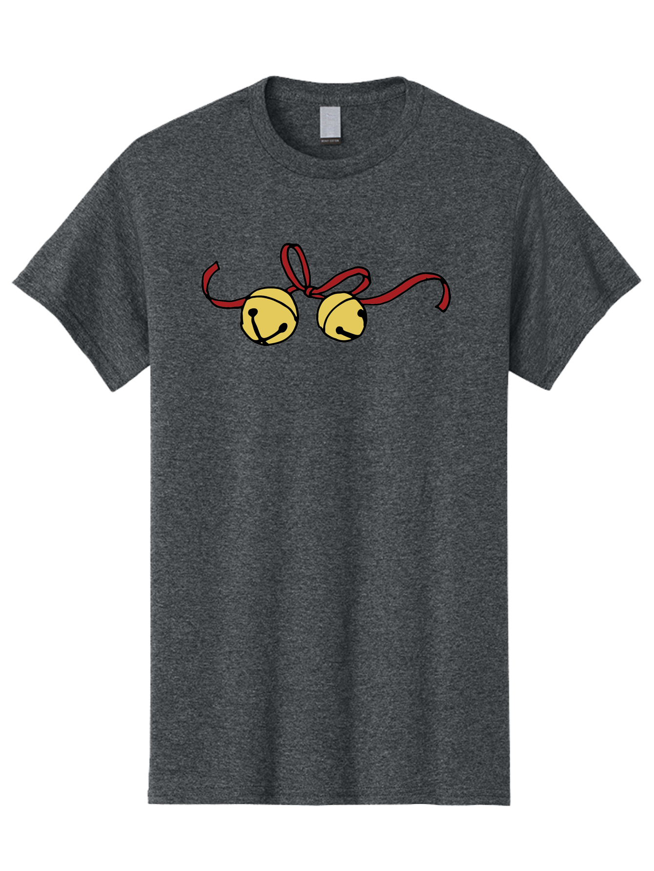 Sleigh-Bells Men'S Graphic Tee, 100% Cotton, Comfortable Casual Summer Wear, Machine Washable, Sleigh Bells, Jingle Bells, Red Ribbon, Festive Decor, Christmas Decorations, Holiday Cheer, Winter Wonderland, Cartoon Illustration, Yellow Bells Aab107 5