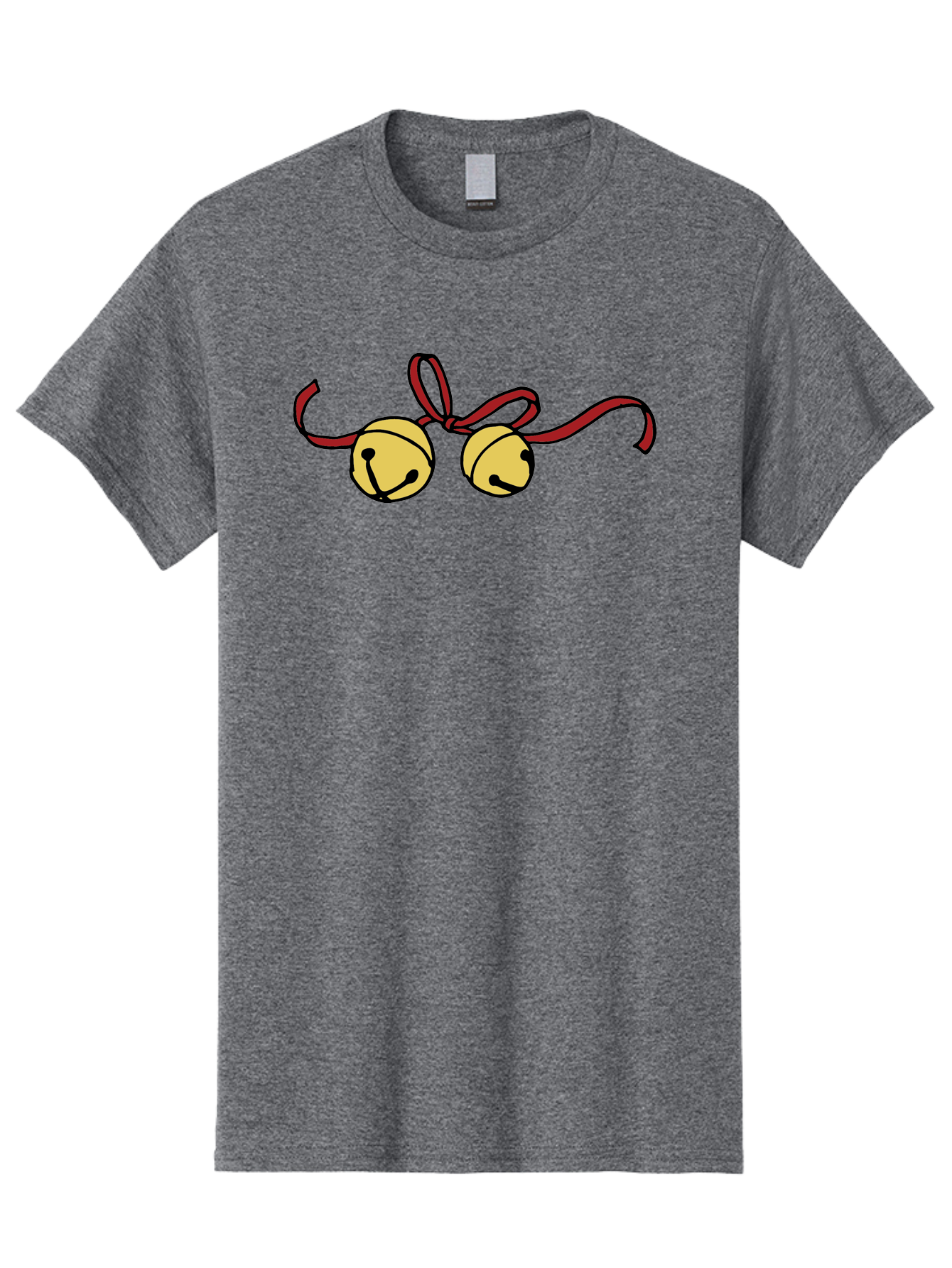 Sleigh-Bells Men'S Graphic Tee, 100% Cotton, Comfortable Casual Summer Wear, Machine Washable, Sleigh Bells, Jingle Bells, Red Ribbon, Festive Decor, Christmas Decorations, Holiday Cheer, Winter Wonderland, Cartoon Illustration, Yellow Bells Aab107 7