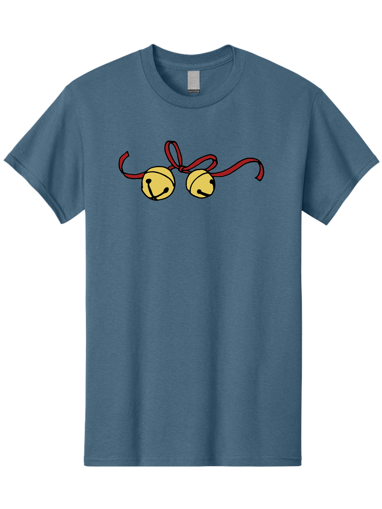 Sleigh-Bells Men'S Graphic Tee, 100% Cotton, Comfortable Casual Summer Wear, Machine Washable, Sleigh Bells, Jingle Bells, Red Ribbon, Festive Decor, Christmas Decorations, Holiday Cheer, Winter Wonderland, Cartoon Illustration, Yellow Bells Aab107 11