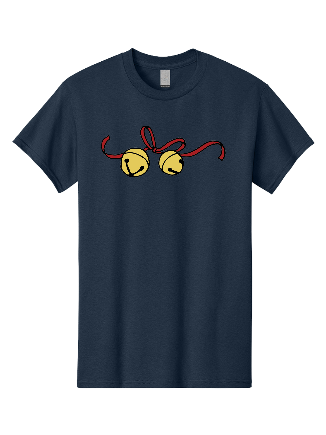Sleigh-Bells Men'S Graphic Tee, 100% Cotton, Comfortable Casual Summer Wear, Machine Washable, Sleigh Bells, Jingle Bells, Red Ribbon, Festive Decor, Christmas Decorations, Holiday Cheer, Winter Wonderland, Cartoon Illustration, Yellow Bells Aab107 17