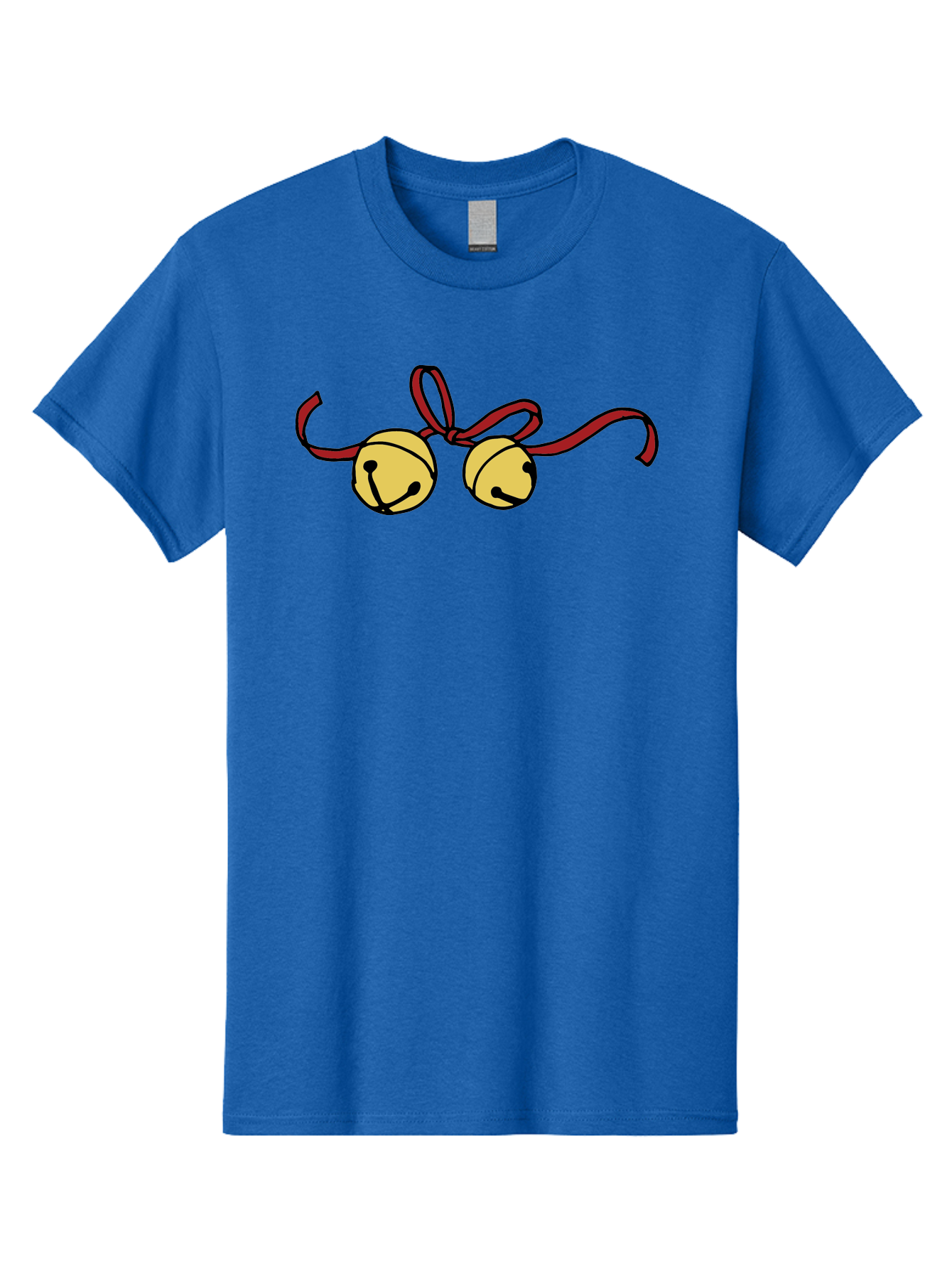 Sleigh-Bells Men'S Graphic Tee, 100% Cotton, Comfortable Casual Summer Wear, Machine Washable, Sleigh Bells, Jingle Bells, Red Ribbon, Festive Decor, Christmas Decorations, Holiday Cheer, Winter Wonderland, Cartoon Illustration, Yellow Bells Aab107 15