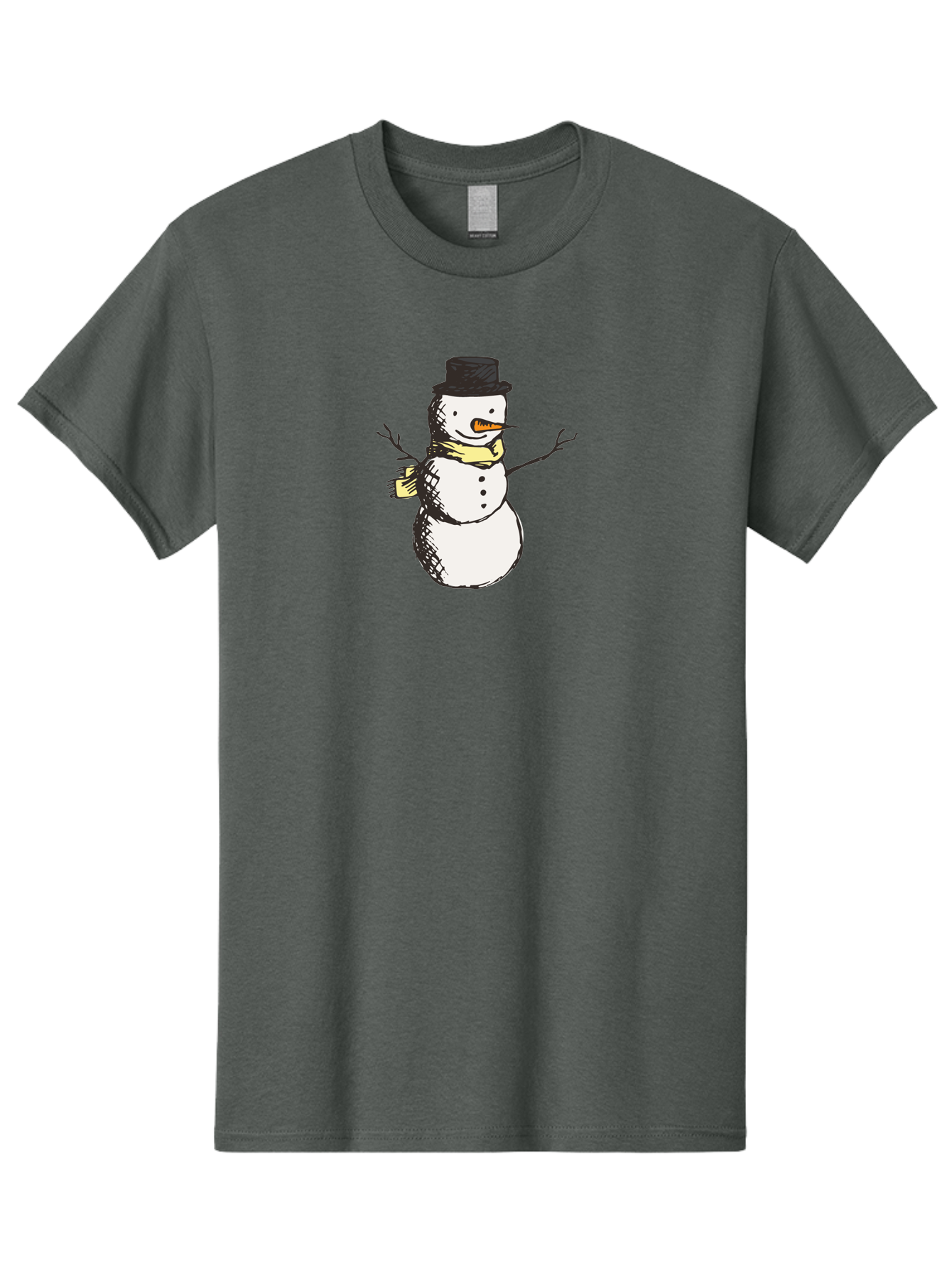 Smiling-Snowman Men'S Graphic Tee, 100% Cotton, Comfortable Casual Summer Wear, Machine Washable, Cartoon Snowman, Winter Character, Top Hat, Yellow Scarf, Carrot Nose, Stick Arms, Winter Fun, Festive Figure, Holiday Cheer, Aab110 3