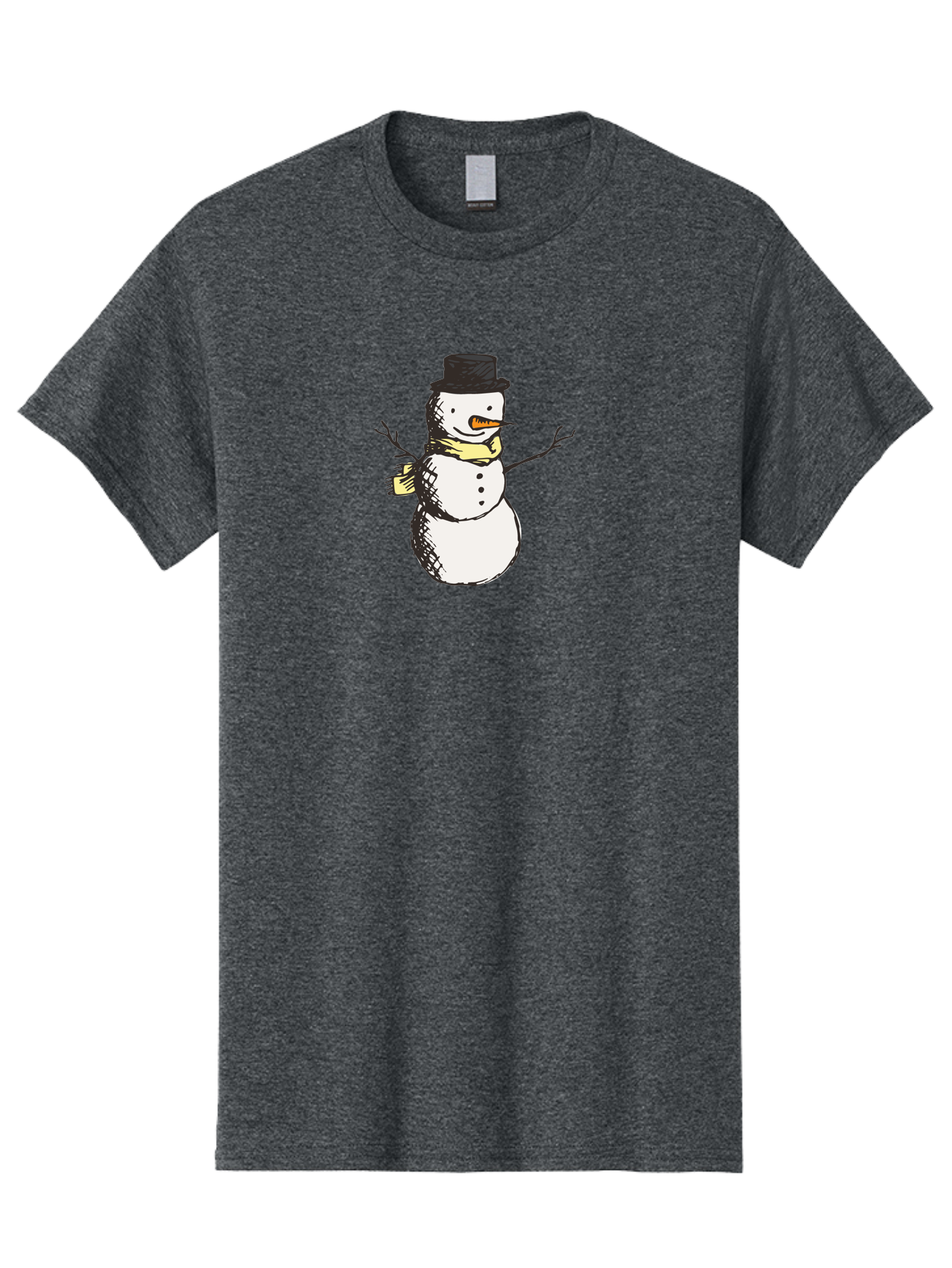 Smiling-Snowman Men'S Graphic Tee, 100% Cotton, Comfortable Casual Summer Wear, Machine Washable, Cartoon Snowman, Winter Character, Top Hat, Yellow Scarf, Carrot Nose, Stick Arms, Winter Fun, Festive Figure, Holiday Cheer, Aab110 7