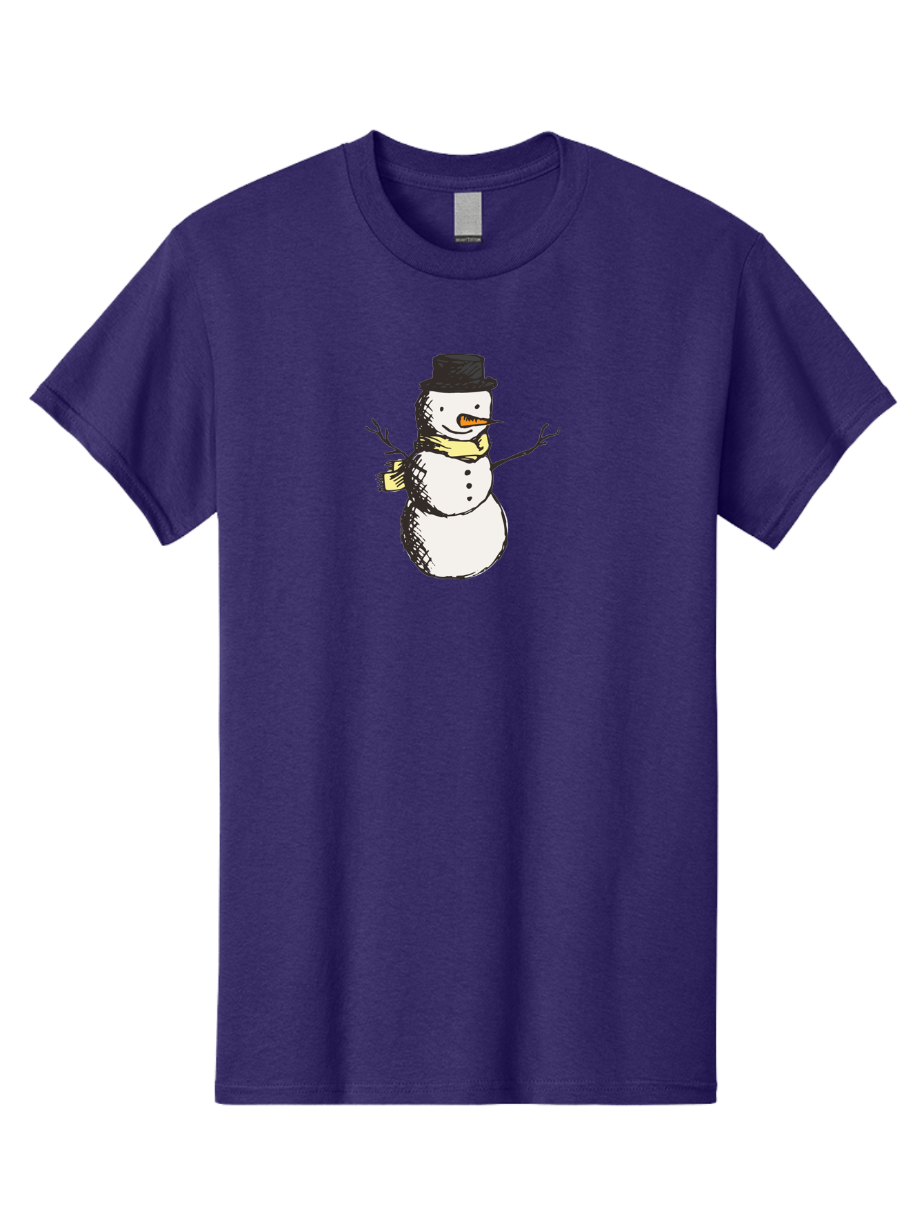 Smiling-Snowman Men'S Graphic Tee, 100% Cotton, Comfortable Casual Summer Wear, Machine Washable, Cartoon Snowman, Winter Character, Top Hat, Yellow Scarf, Carrot Nose, Stick Arms, Winter Fun, Festive Figure, Holiday Cheer, Aab110 21