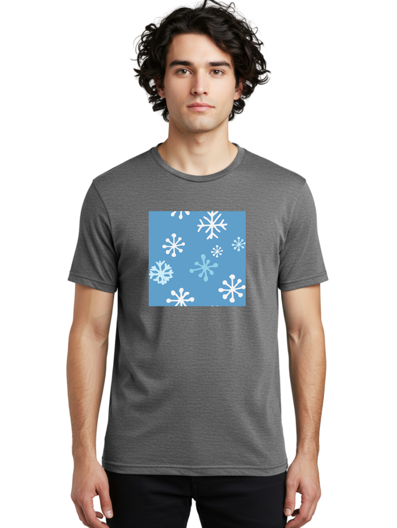 Snowflakes Men'S Graphic Tee, 100% Cotton, Comfortable Casual Summer Wear, Machine Washable, Winter Wonderland, Snowflake Pattern, Festive Design, Blue Background, White Snowflakes, Cold Weather, Snowy Scene, Holiday Theme, Seasonal Graphic, Aab123 10