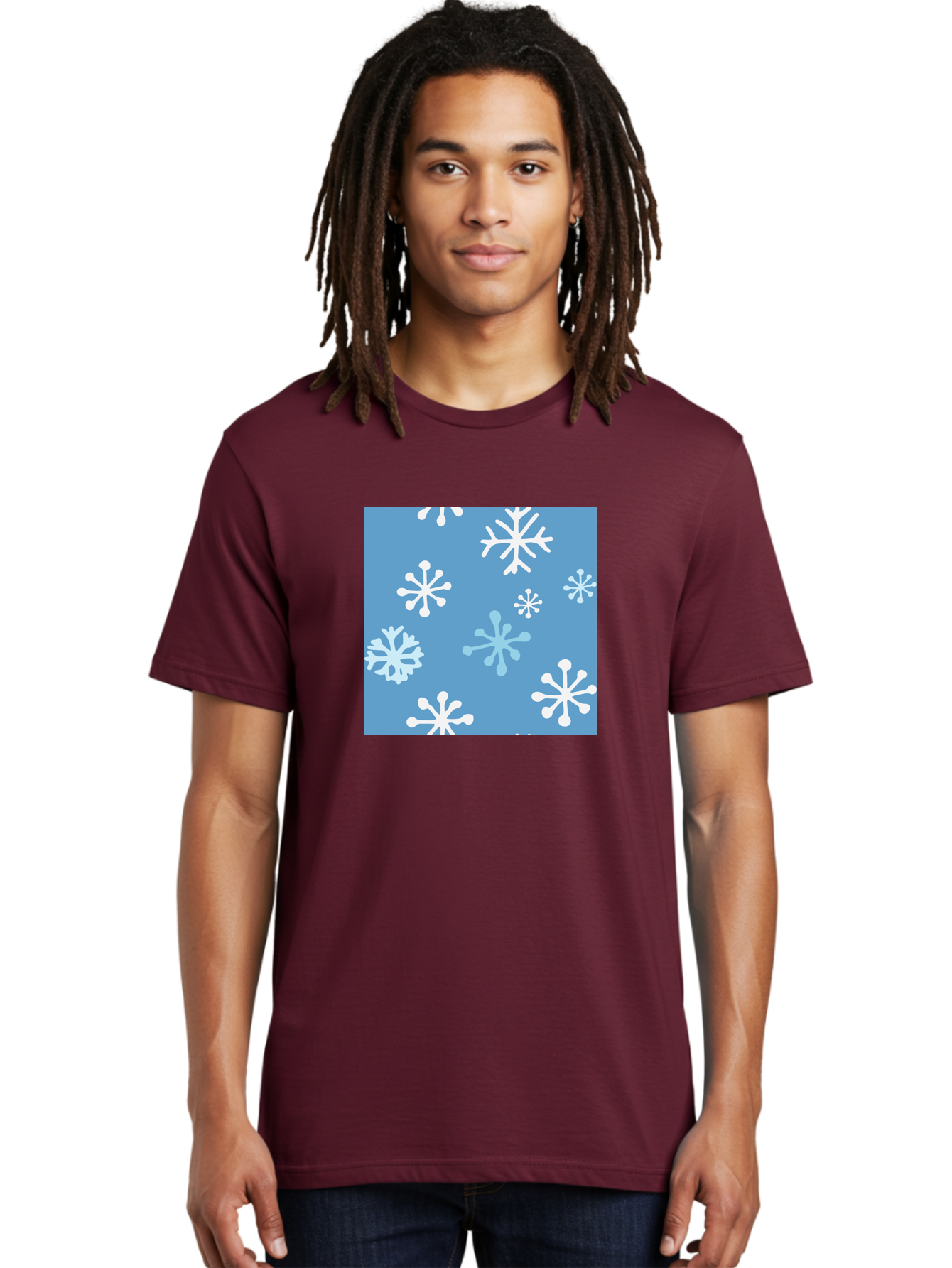Snowflakes Men'S Graphic Tee, 100% Cotton, Comfortable Casual Summer Wear, Machine Washable, Winter Wonderland, Snowflake Pattern, Festive Design, Blue Background, White Snowflakes, Cold Weather, Snowy Scene, Holiday Theme, Seasonal Graphic, Aab123 14