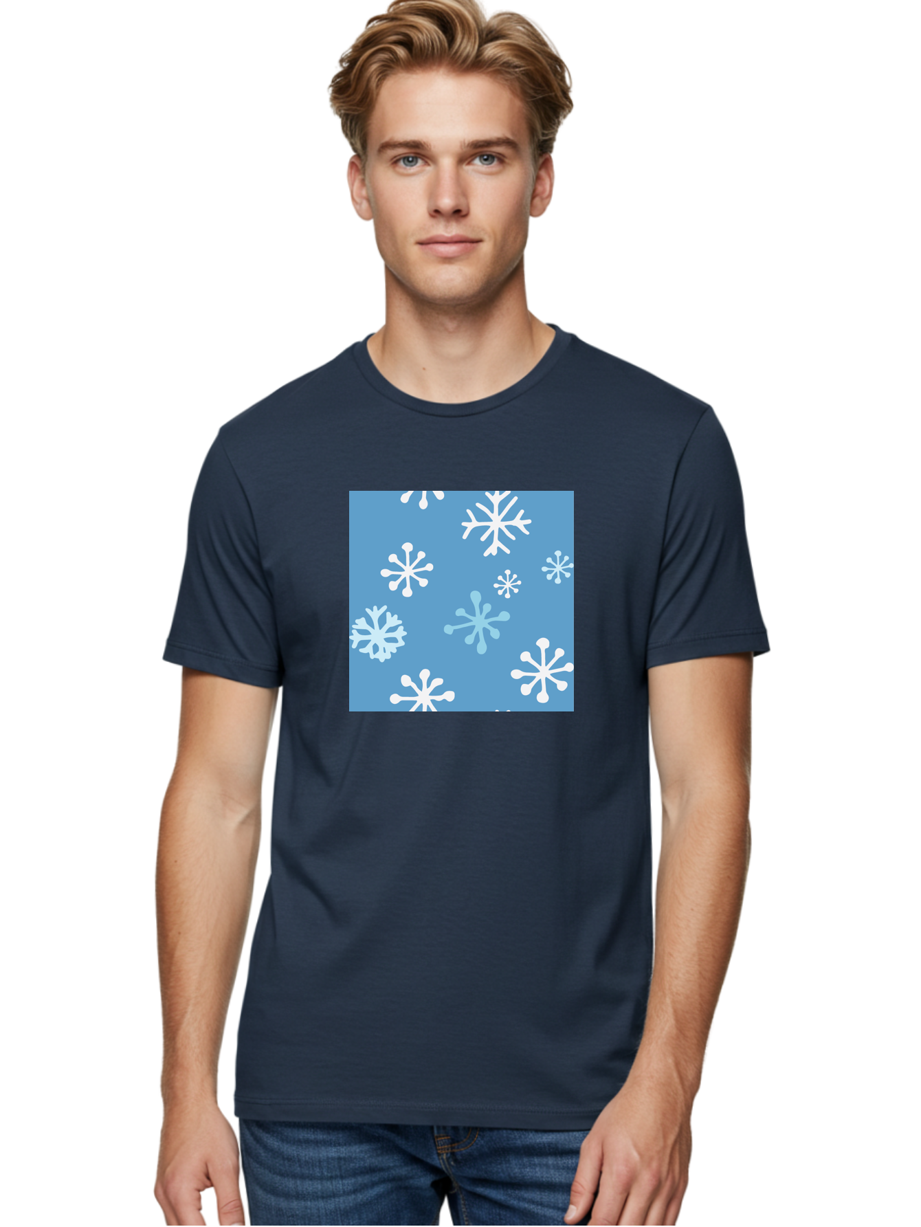 Snowflakes Men'S Graphic Tee, 100% Cotton, Comfortable Casual Summer Wear, Machine Washable, Winter Wonderland, Snowflake Pattern, Festive Design, Blue Background, White Snowflakes, Cold Weather, Snowy Scene, Holiday Theme, Seasonal Graphic, Aab123 20