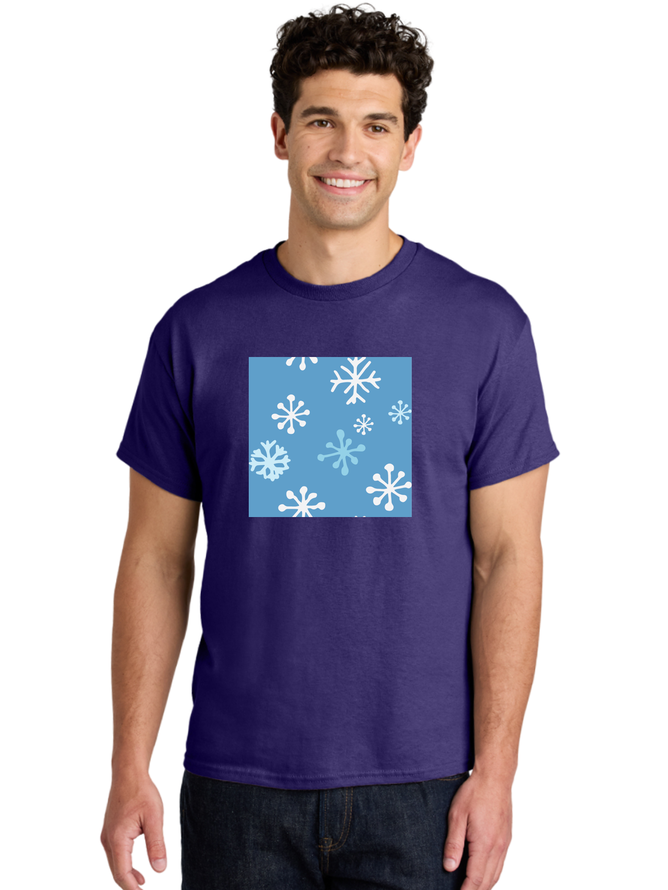 Snowflakes Men'S Graphic Tee, 100% Cotton, Comfortable Casual Summer Wear, Machine Washable, Winter Wonderland, Snowflake Pattern, Festive Design, Blue Background, White Snowflakes, Cold Weather, Snowy Scene, Holiday Theme, Seasonal Graphic, Aab123 22