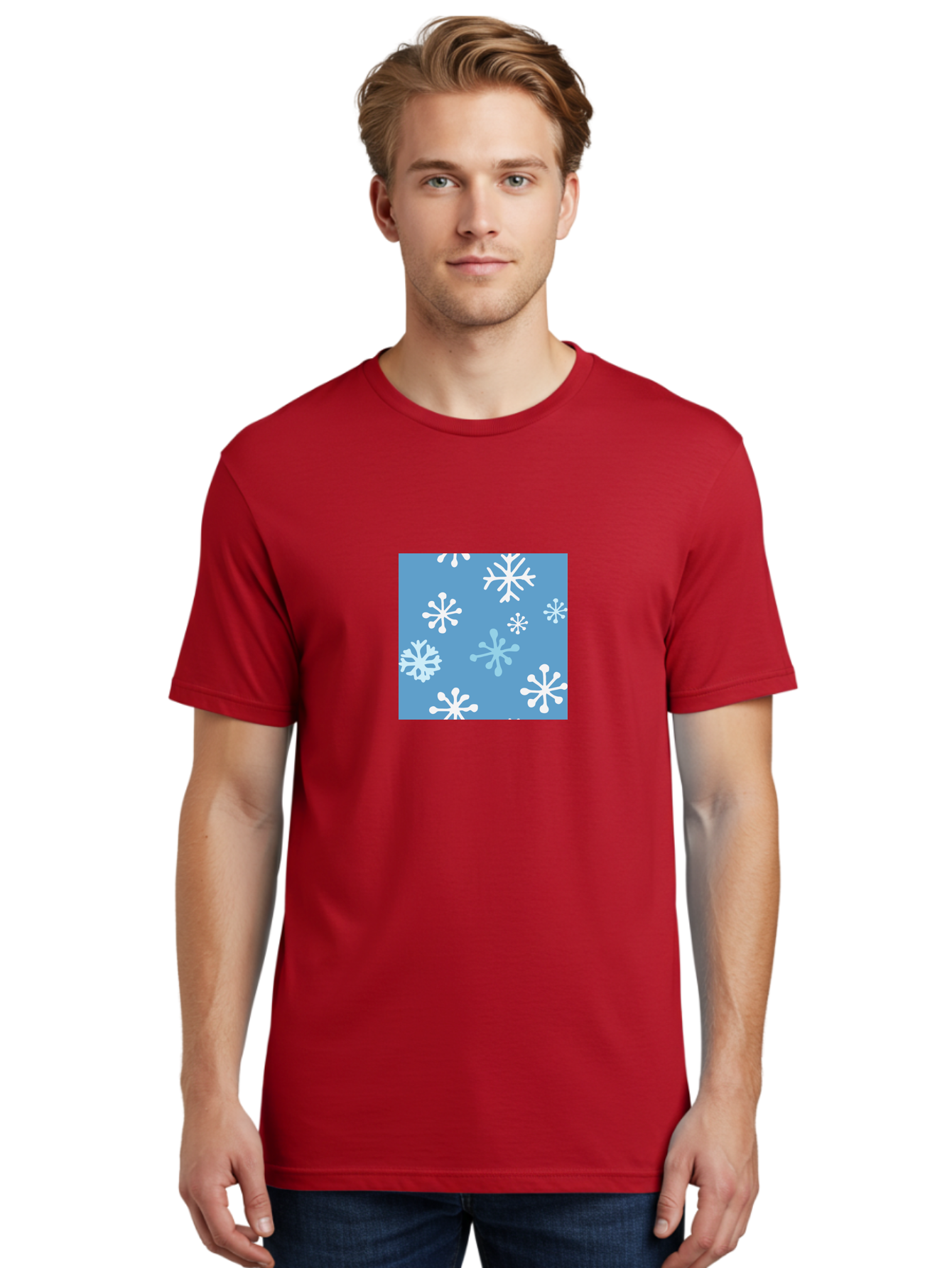 Snowflakes Men'S Graphic Tee, 100% Cotton, Comfortable Casual Summer Wear, Machine Washable, Winter Wonderland, Snowflake Pattern, Festive Design, Blue Background, White Snowflakes, Cold Weather, Snowy Scene, Holiday Theme, Seasonal Graphic, Aab123 24