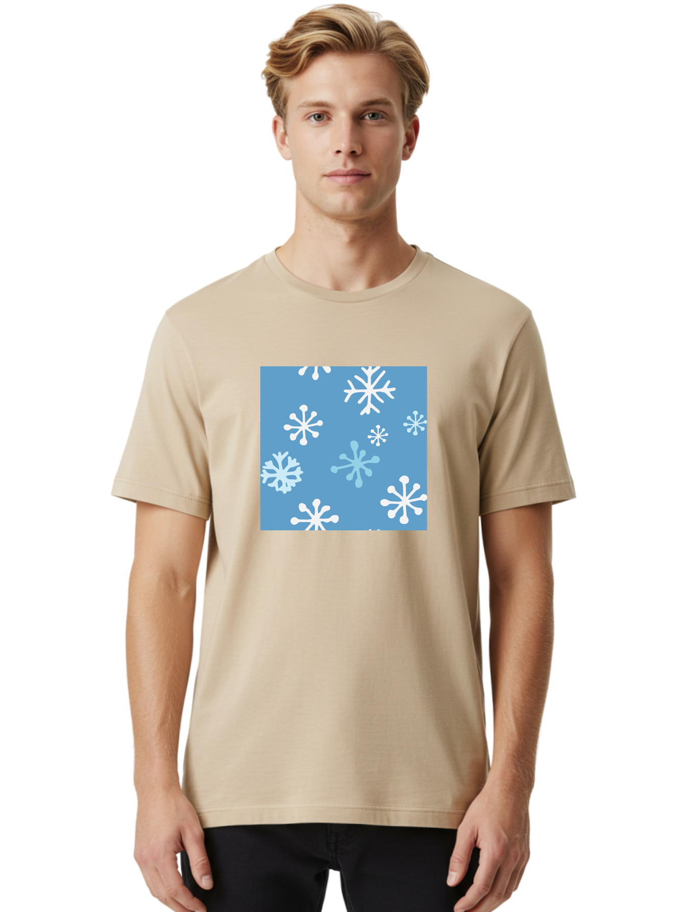 Snowflakes Men'S Graphic Tee, 100% Cotton, Comfortable Casual Summer Wear, Machine Washable, Winter Wonderland, Snowflake Pattern, Festive Design, Blue Background, White Snowflakes, Cold Weather, Snowy Scene, Holiday Theme, Seasonal Graphic, Aab123 28
