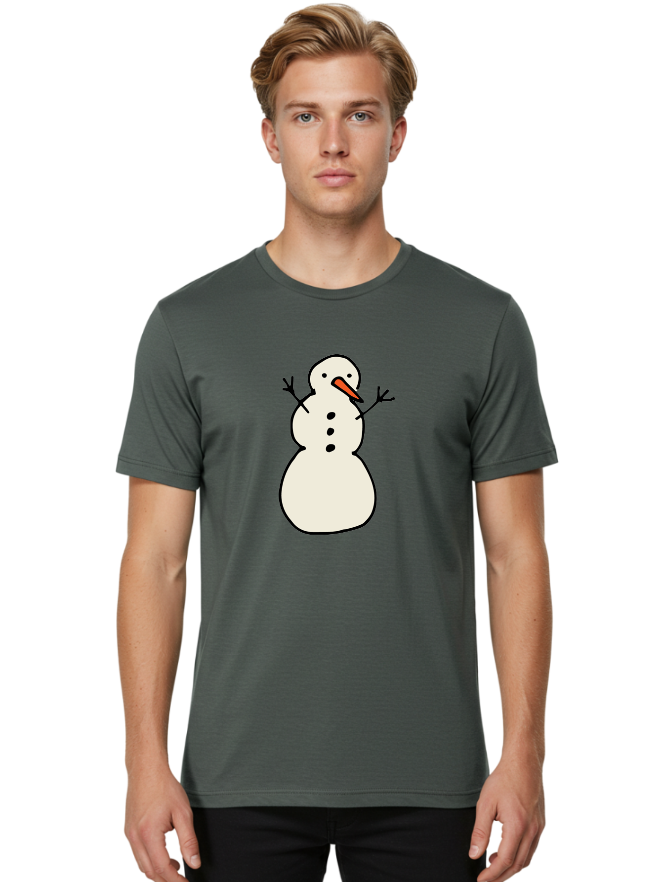 Snowman-1 Men'S Graphic Tee, 100% Cotton, Comfortable Casual Summer Wear, Machine Washable, Cartoon Snowman, White Snowman, Orange Nose, Black Dots, Winter Character, Festive Figure, Snowball Body, Simple Design, Cute Illustration, Aab124 4