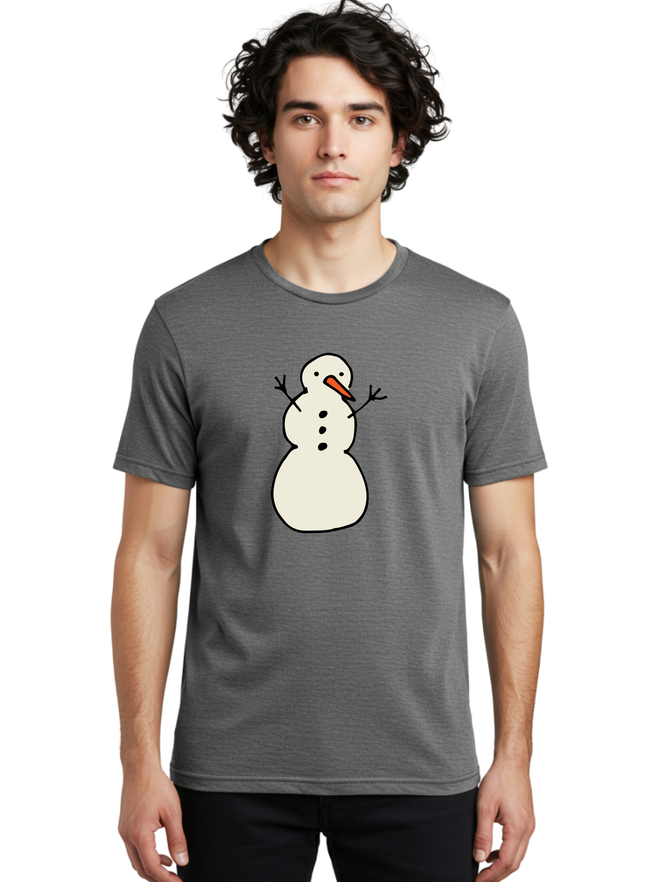 Snowman-1 Men'S Graphic Tee, 100% Cotton, Comfortable Casual Summer Wear, Machine Washable, Cartoon Snowman, White Snowman, Orange Nose, Black Dots, Winter Character, Festive Figure, Snowball Body, Simple Design, Cute Illustration, Aab124 10