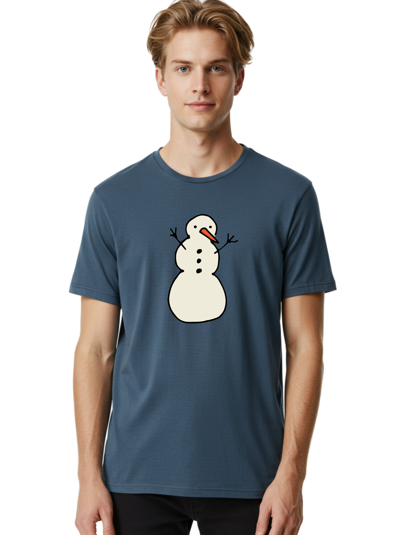 Snowman-1 Men'S Graphic Tee, 100% Cotton, Comfortable Casual Summer Wear, Machine Washable, Cartoon Snowman, White Snowman, Orange Nose, Black Dots, Winter Character, Festive Figure, Snowball Body, Simple Design, Cute Illustration, Aab124 12