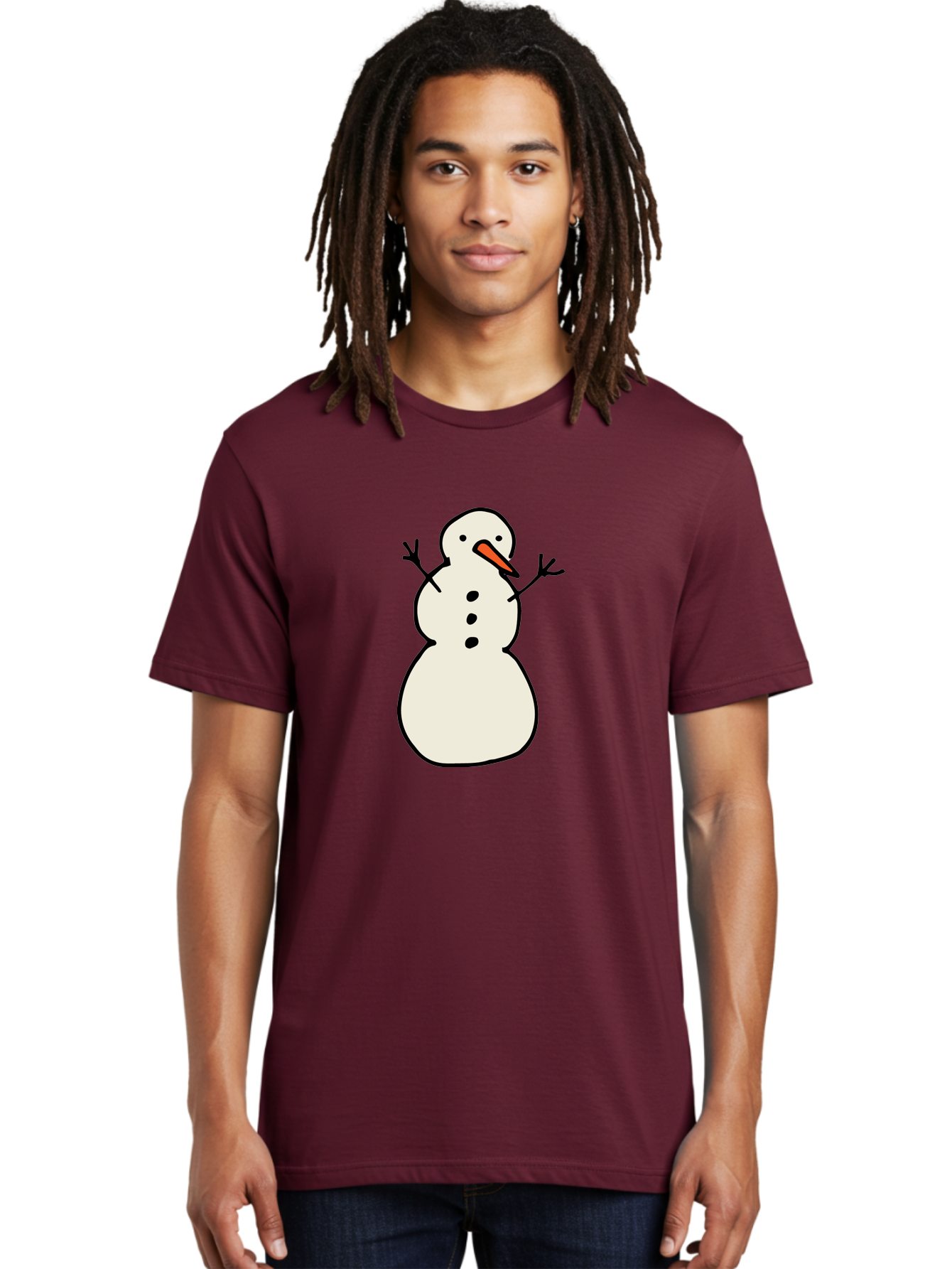 Snowman-1 Men'S Graphic Tee, 100% Cotton, Comfortable Casual Summer Wear, Machine Washable, Cartoon Snowman, White Snowman, Orange Nose, Black Dots, Winter Character, Festive Figure, Snowball Body, Simple Design, Cute Illustration, Aab124 14