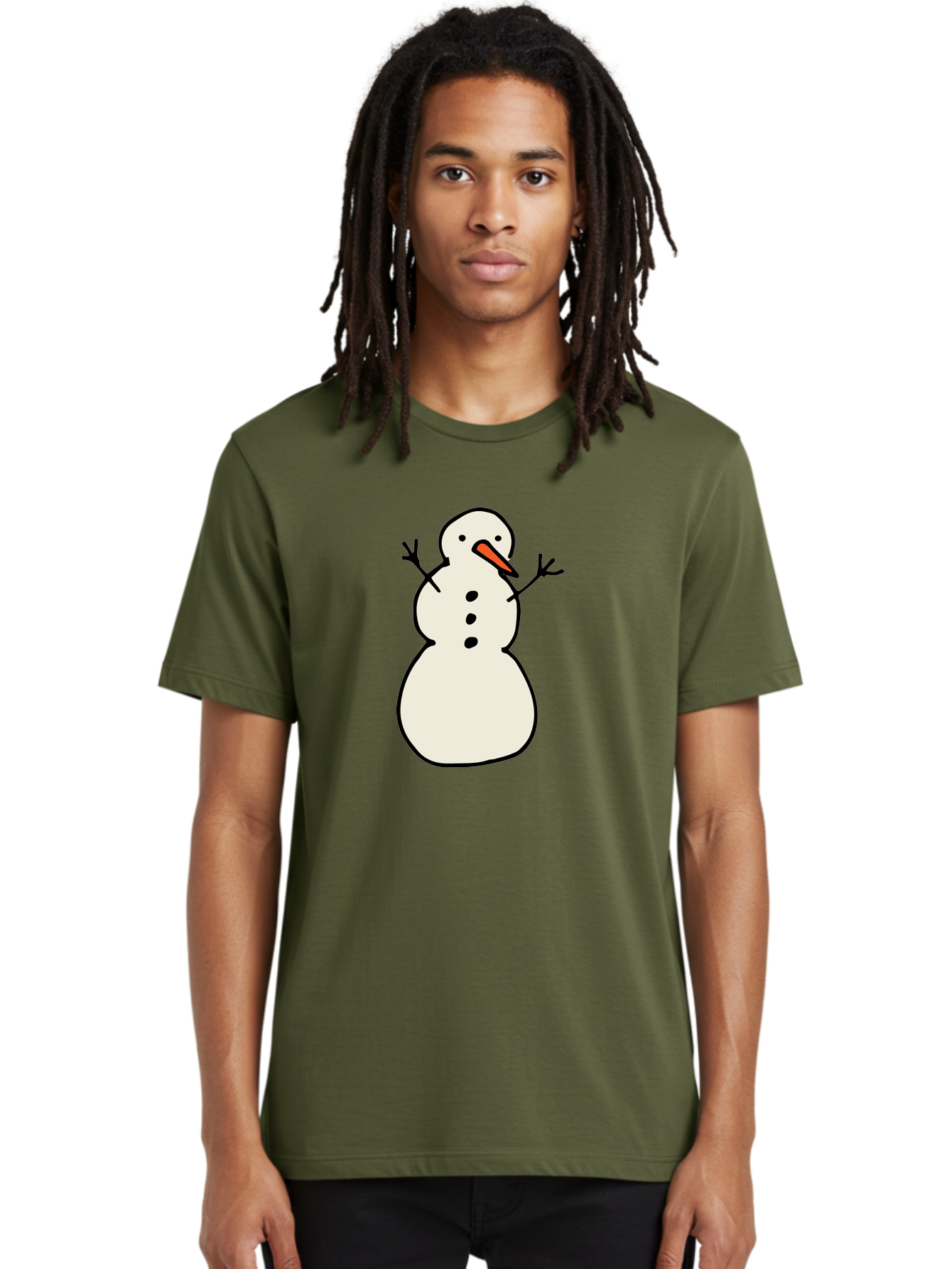 Snowman-1 Men'S Graphic Tee, 100% Cotton, Comfortable Casual Summer Wear, Machine Washable, Cartoon Snowman, White Snowman, Orange Nose, Black Dots, Winter Character, Festive Figure, Snowball Body, Simple Design, Cute Illustration, Aab124 16
