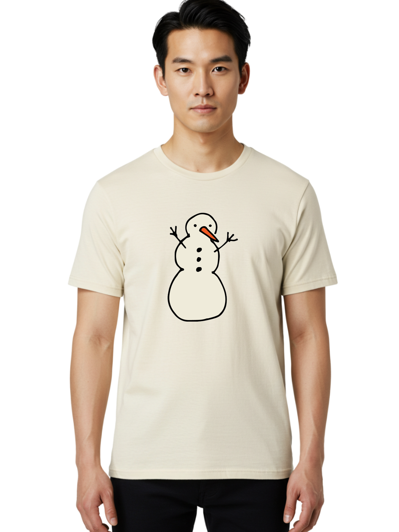 Snowman-1 Men'S Graphic Tee, 100% Cotton, Comfortable Casual Summer Wear, Machine Washable, Cartoon Snowman, White Snowman, Orange Nose, Black Dots, Winter Character, Festive Figure, Snowball Body, Simple Design, Cute Illustration, Aab124 18
