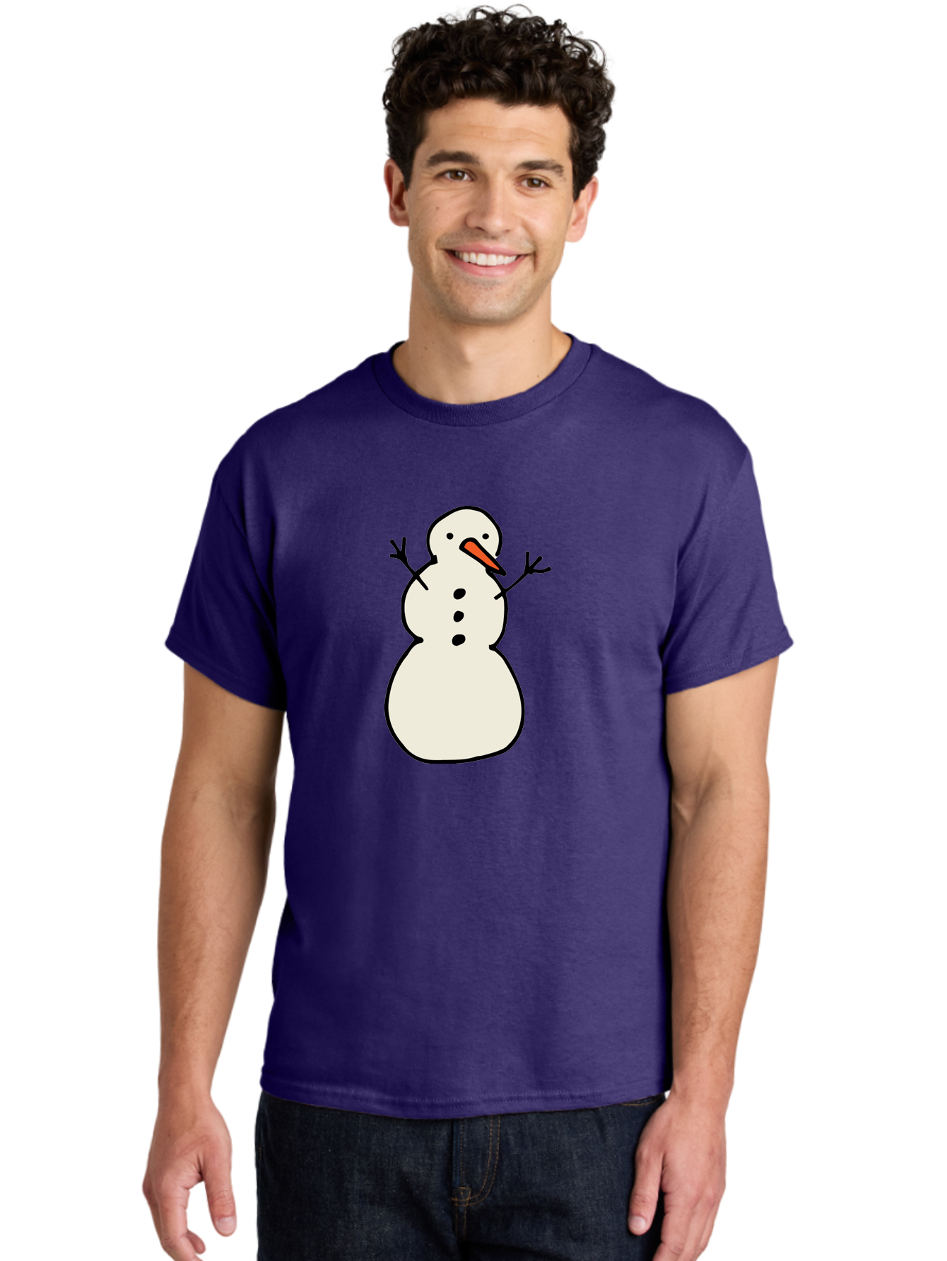Snowman-1 Men'S Graphic Tee, 100% Cotton, Comfortable Casual Summer Wear, Machine Washable, Cartoon Snowman, White Snowman, Orange Nose, Black Dots, Winter Character, Festive Figure, Snowball Body, Simple Design, Cute Illustration, Aab124 22