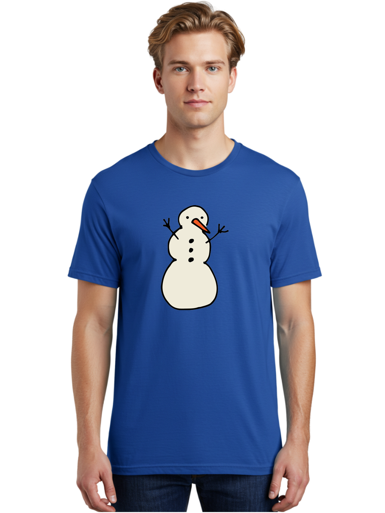 Snowman-1 Men'S Graphic Tee, 100% Cotton, Comfortable Casual Summer Wear, Machine Washable, Cartoon Snowman, White Snowman, Orange Nose, Black Dots, Winter Character, Festive Figure, Snowball Body, Simple Design, Cute Illustration, Aab124 26