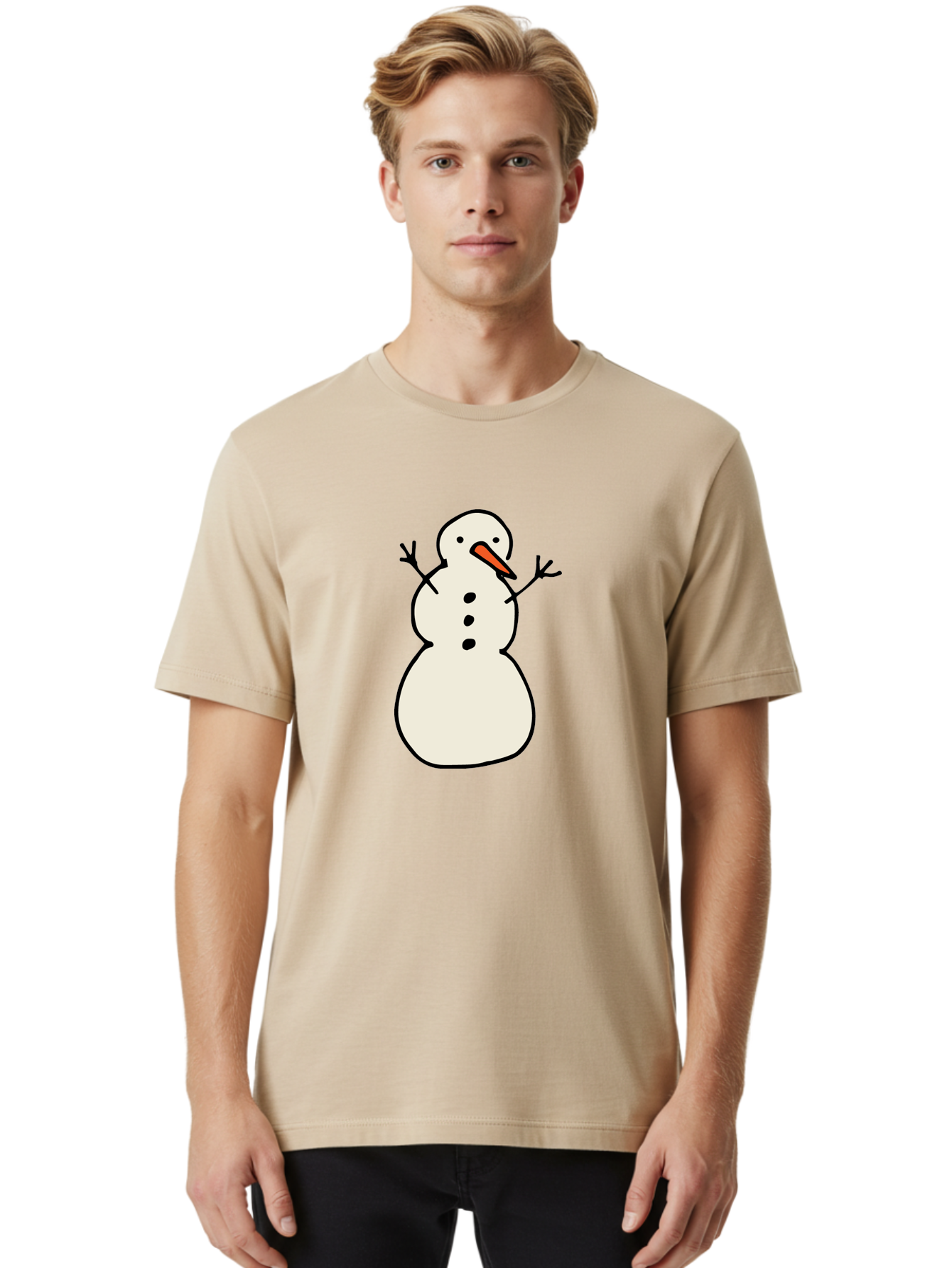 Snowman-1 Men'S Graphic Tee, 100% Cotton, Comfortable Casual Summer Wear, Machine Washable, Cartoon Snowman, White Snowman, Orange Nose, Black Dots, Winter Character, Festive Figure, Snowball Body, Simple Design, Cute Illustration, Aab124 28