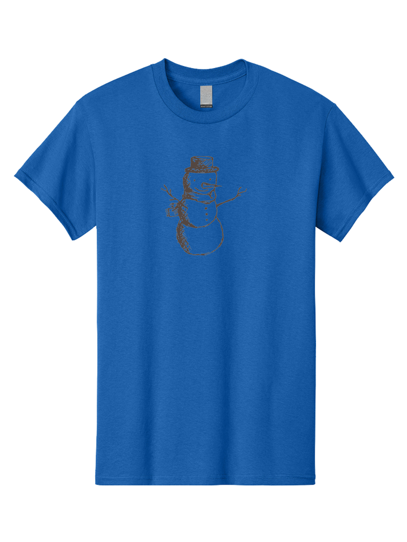 Snowman Men'S Graphic Tee, 100% Cotton, Comfortable Casual Summer Wear, Machine Washable, Hand Drawn Snowman, Winter Character, Festive Illustration, Christmas Theme, Snowman With Top Hat, Scarf And Branches, Cartoon Style, Simple Drawing, Aab128 27