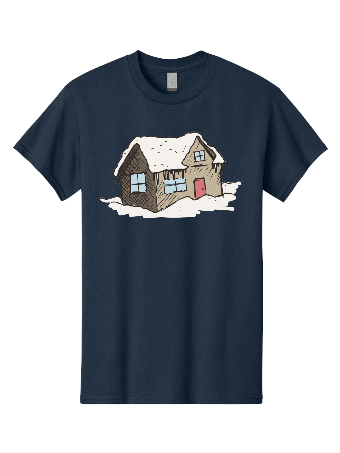 Snowy-House Men'S Graphic Tee, 100% Cotton, Comfortable Casual Summer Wear, Machine Washable, Cozy Winter Home, Snowy Cottage, Red Door, Icicles Hanging, Cold Weather, Winter Scenery, Snow-Covered Roof, Traditional House, Frosty Atmosphere Aab129 19