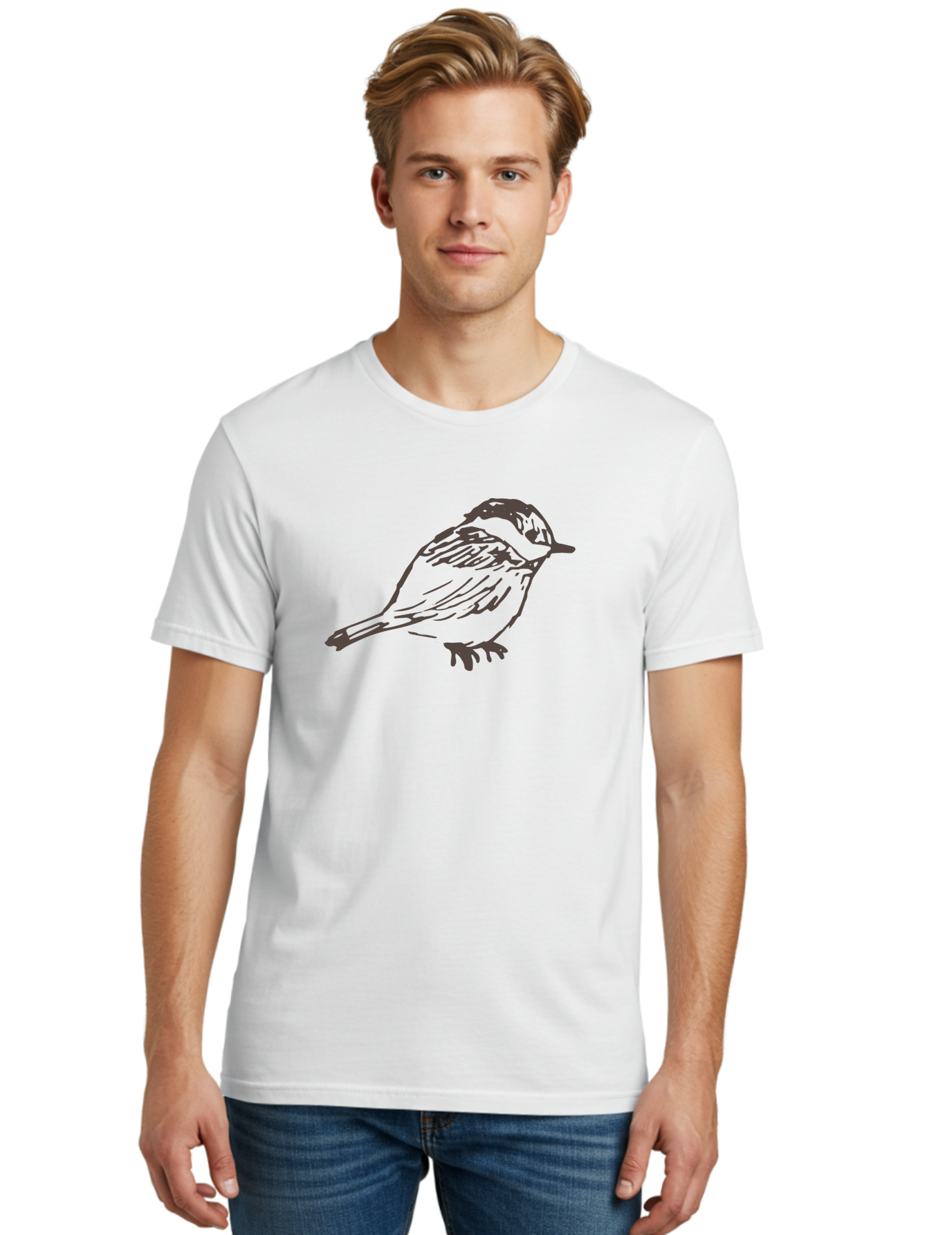Sparrow Men'S Graphic Tee, 100% Cotton, Comfortable Casual Summer Wear, Machine Washable, Simple Bird, Illustration Art, Minimalist Design, Animal Graphics, Wildlife Illustration, Bird Species Aab130 28