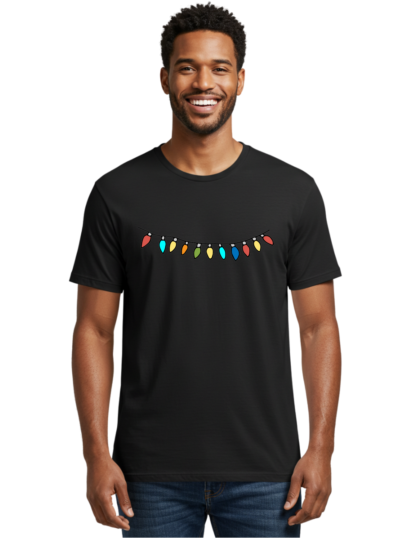 String-Lights Men'S Graphic Tee, 100% Cotton, Comfortable Casual Summer Wear, Machine Washable, String Of Christmas Lights, Festive Decorations, Holiday Decor, Colorful Lights, Christmas Celebration, Winter Wonderland, Festive Atmosphere Aab139 10