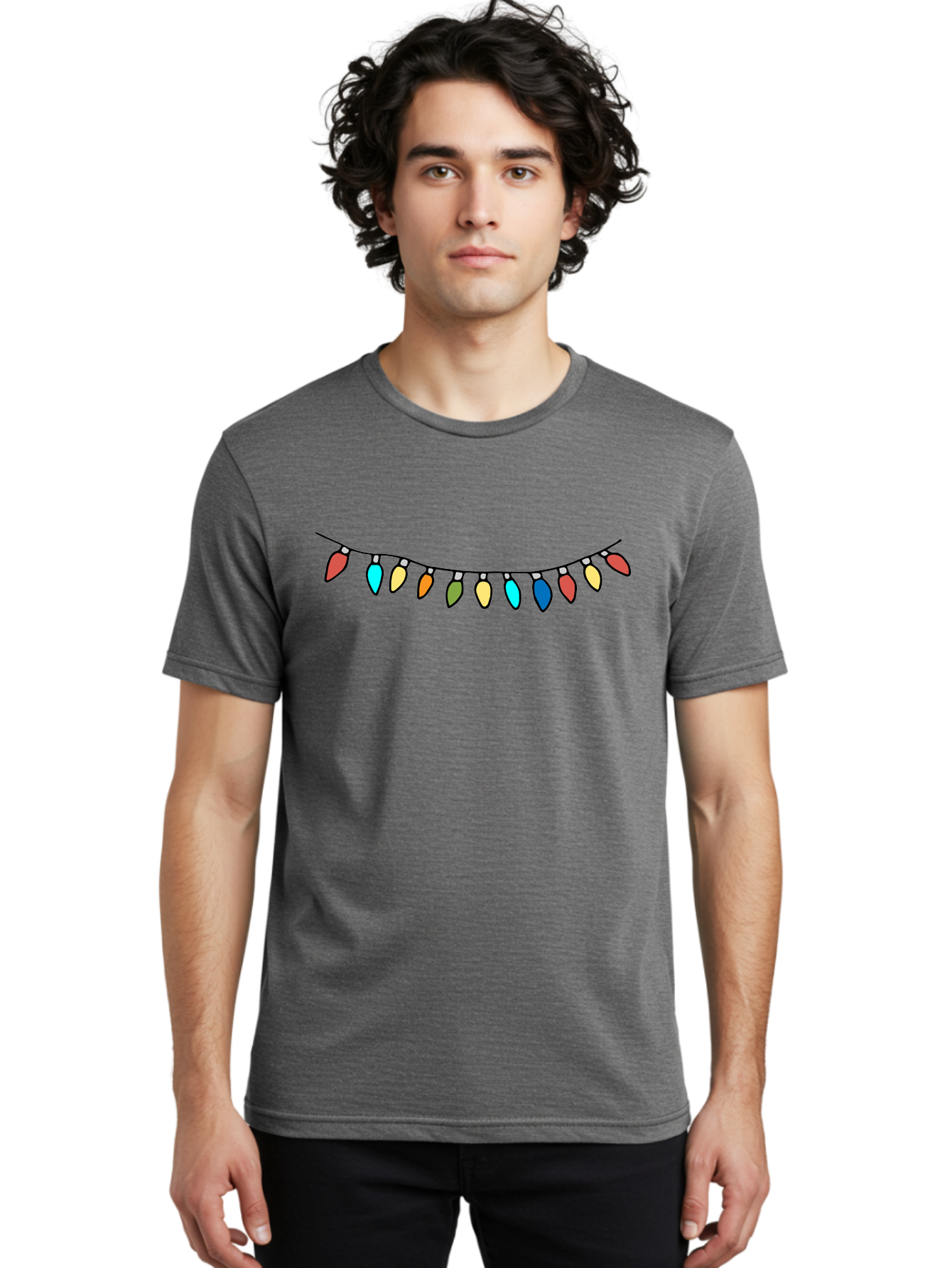 String-Lights Men'S Graphic Tee, 100% Cotton, Comfortable Casual Summer Wear, Machine Washable, String Of Christmas Lights, Festive Decorations, Holiday Decor, Colorful Lights, Christmas Celebration, Winter Wonderland, Festive Atmosphere Aab139 22