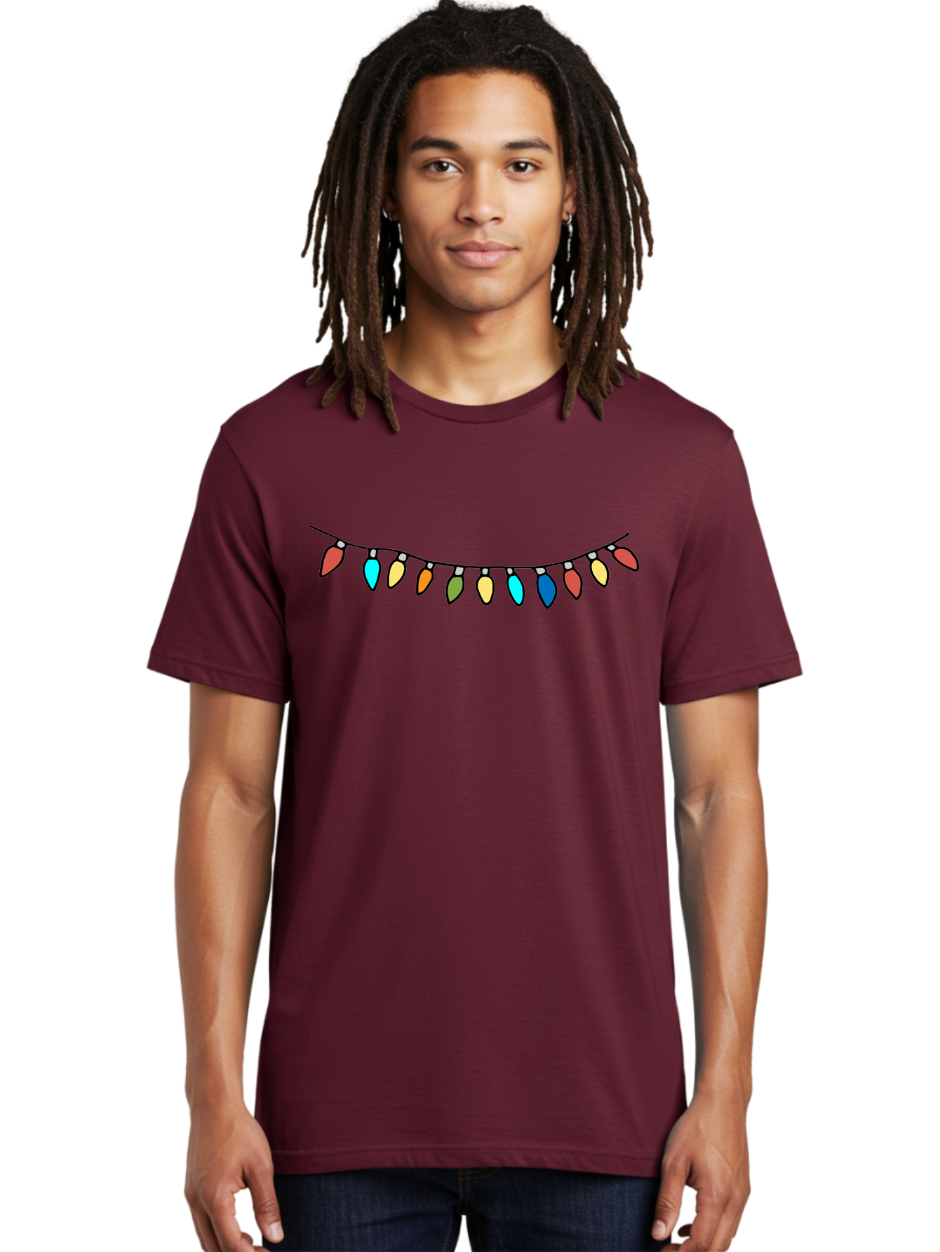 String-Lights Men'S Graphic Tee, 100% Cotton, Comfortable Casual Summer Wear, Machine Washable, String Of Christmas Lights, Festive Decorations, Holiday Decor, Colorful Lights, Christmas Celebration, Winter Wonderland, Festive Atmosphere Aab139 16