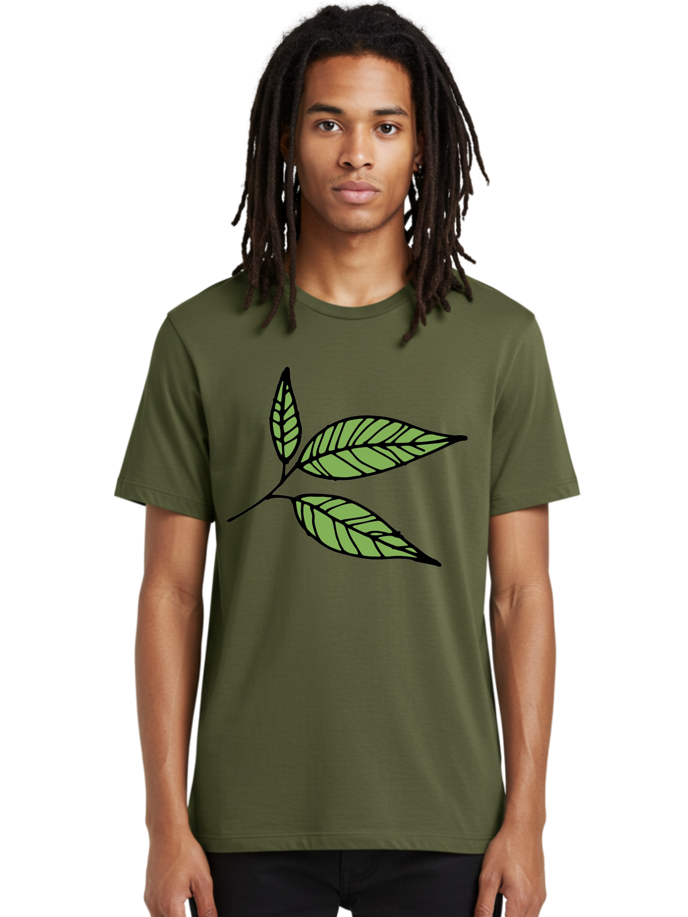 Three-Leaves Men'S Graphic Tee, 100% Cotton, Comfortable Casual Summer Wear, Machine Washable, Simple Leaf Illustration, Minimalist Design, Black Outline, Green Leaves, Leaf Veins, Foliage Artwork, Nature-Inspired Graphics, Aab144 16