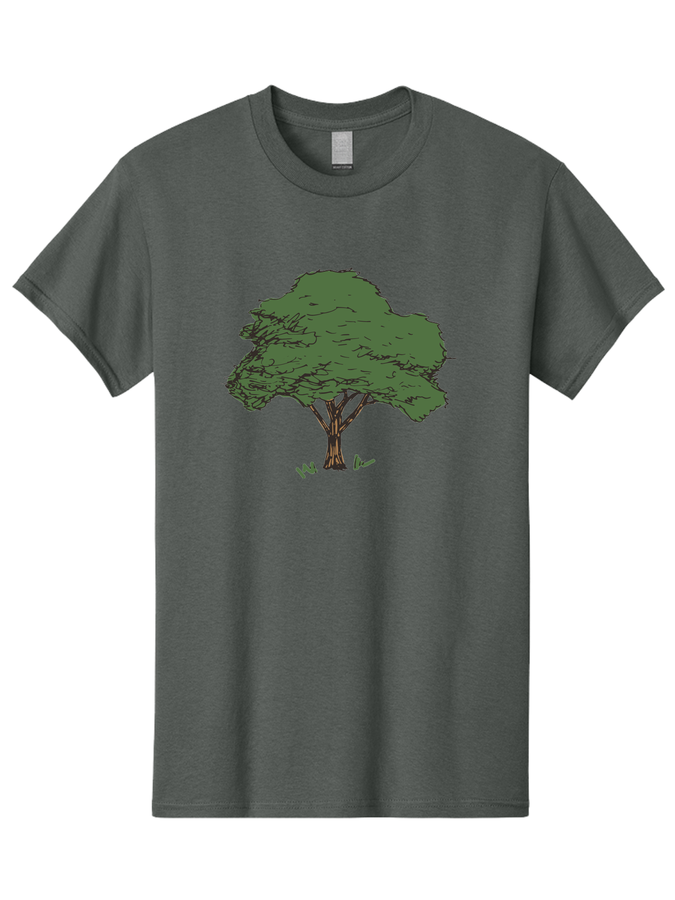 Tree-1 Men'S Graphic Tee, 100% Cotton, Comfortable Casual Summer Wear, Machine Washable, Simple Tree Illustration, Minimalist Design, Dark Green Foliage, Brown Trunk, Simple Branches, Whimsical Art, Digital Drawing, Abstract Tree, Aab147 3
