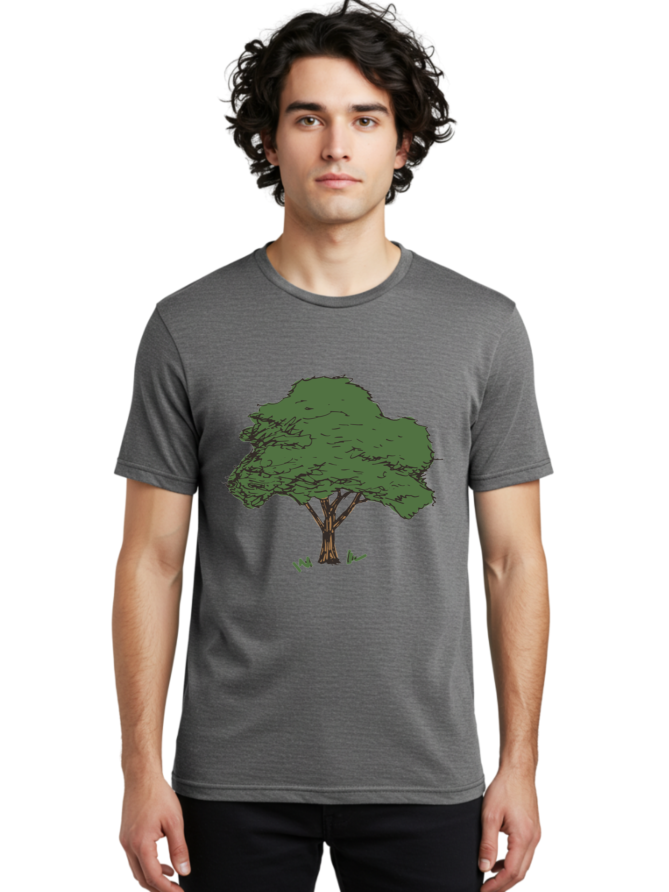 Tree-1 Men'S Graphic Tee, 100% Cotton, Comfortable Casual Summer Wear, Machine Washable, Simple Tree Illustration, Minimalist Design, Dark Green Foliage, Brown Trunk, Simple Branches, Whimsical Art, Digital Drawing, Abstract Tree, Aab147 10