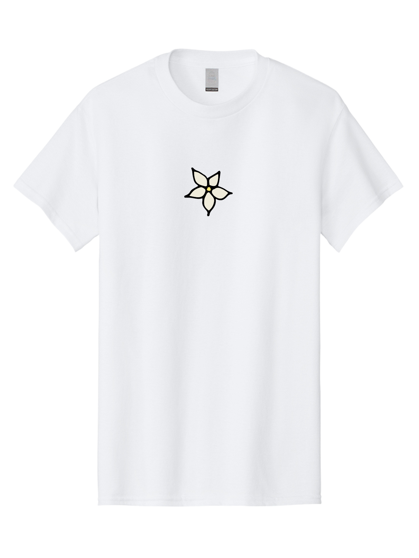 White-Flower-1 Men'S Graphic Tee, 100% Cotton, Comfortable Casual Summer Wear, Machine Washable, Simple Flower Illustration, Minimalist Design, White Petals, Black Outline, Yellow Center, Delicate Charm, Elegant Simplicity, Floral Motif, Aab160 3
