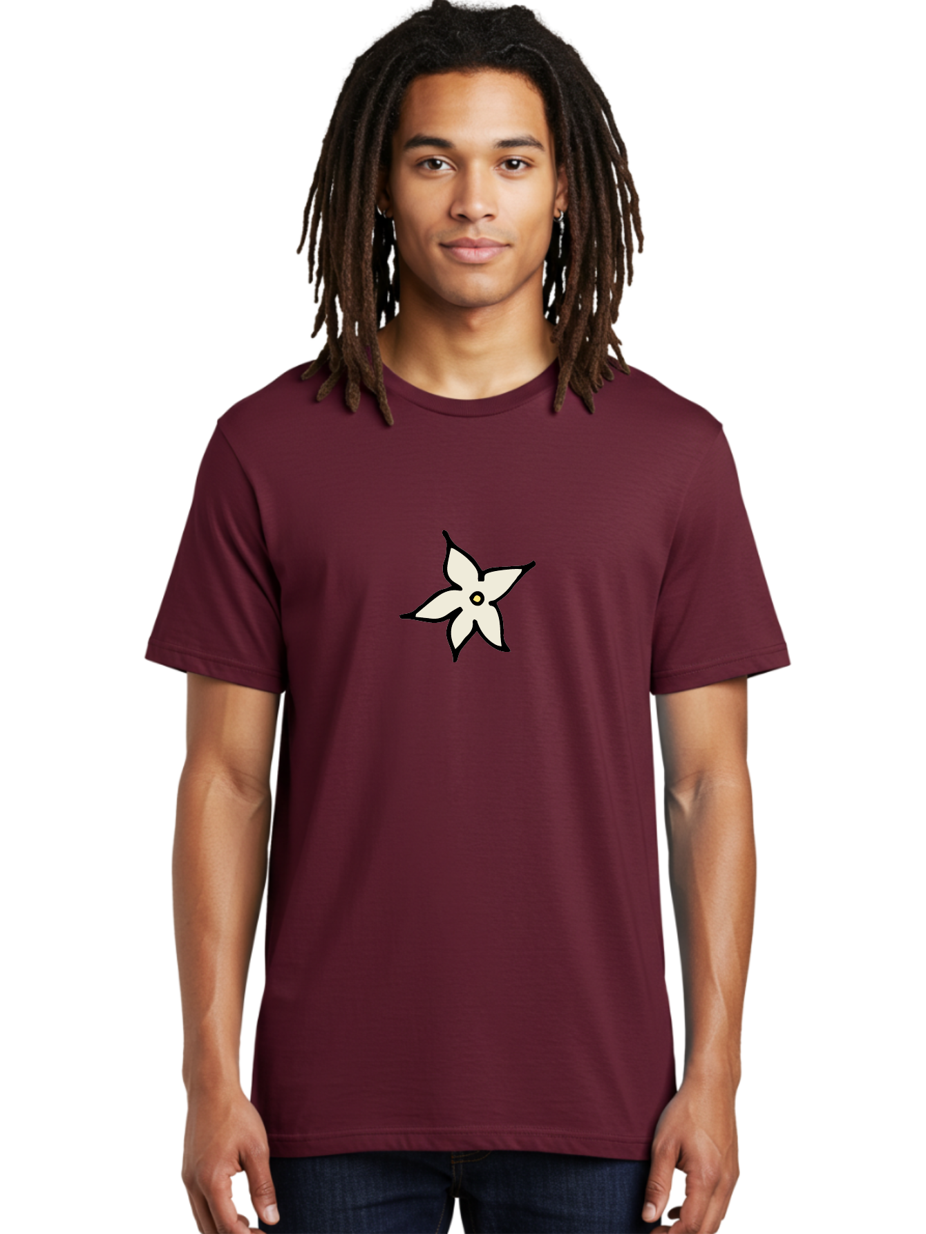 White-Flower-2 Men'S Graphic Tee, 100% Cotton, Comfortable Casual Summer Wear, Machine Washable, White Flower, Simple Design, Minimalist Art, Five Petals, Black Outline, Yellow Center, Delicate Illustration, Floral Motif Aab161 16