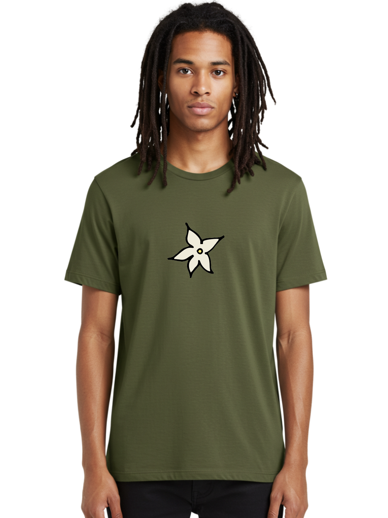White-Flower-2 Men'S Graphic Tee, 100% Cotton, Comfortable Casual Summer Wear, Machine Washable, White Flower, Simple Design, Minimalist Art, Five Petals, Black Outline, Yellow Center, Delicate Illustration, Floral Motif Aab161 18