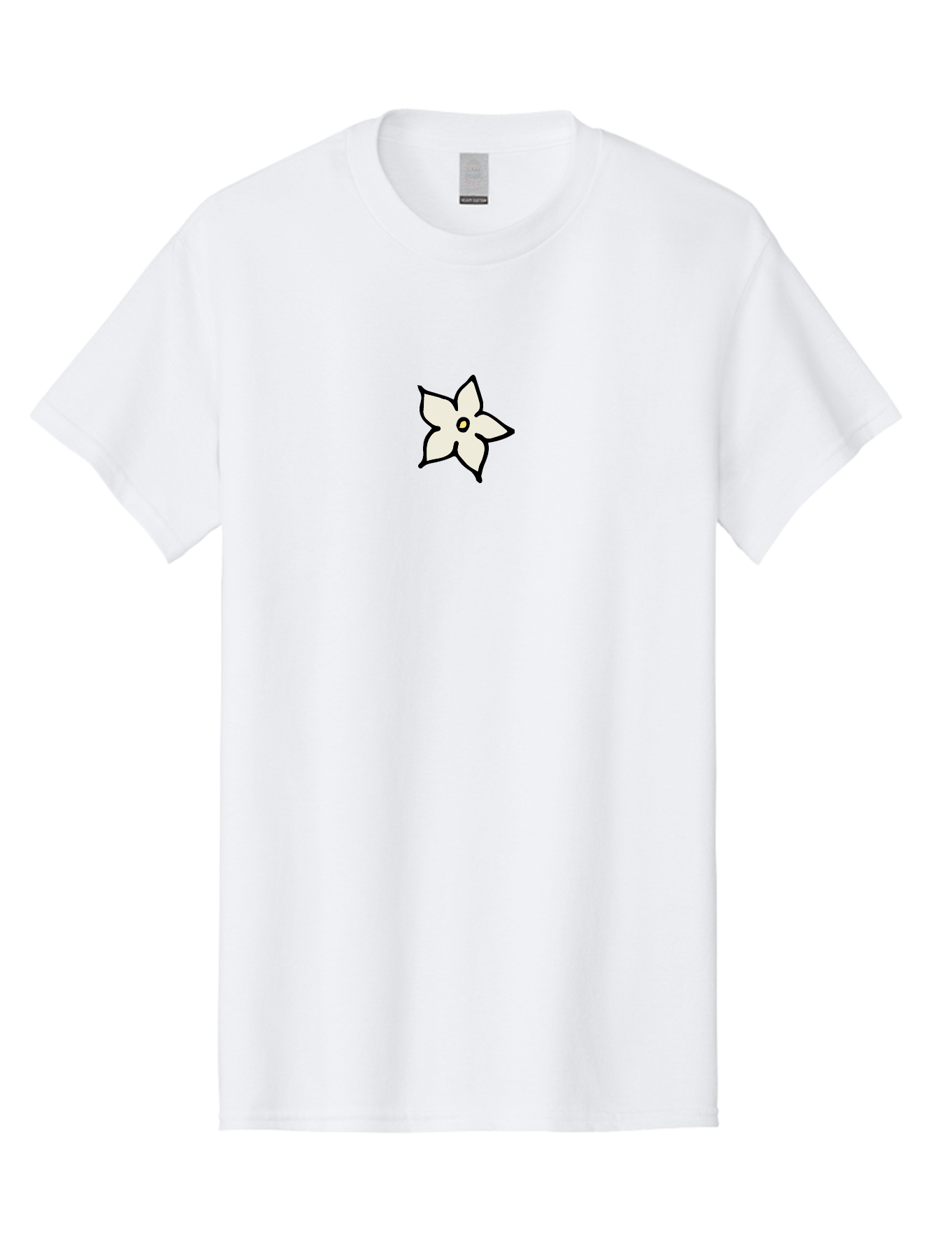 White-Flower Men'S Graphic Tee, 100% Cotton, Comfortable Casual Summer Wear, Machine Washable, Simple White Flower, Minimalist Design, Five-Petaled Flower, Black Outline, Centered Composition, Floral Icon, Cartoon-Style Flower, Simple Graphics Aab162 25