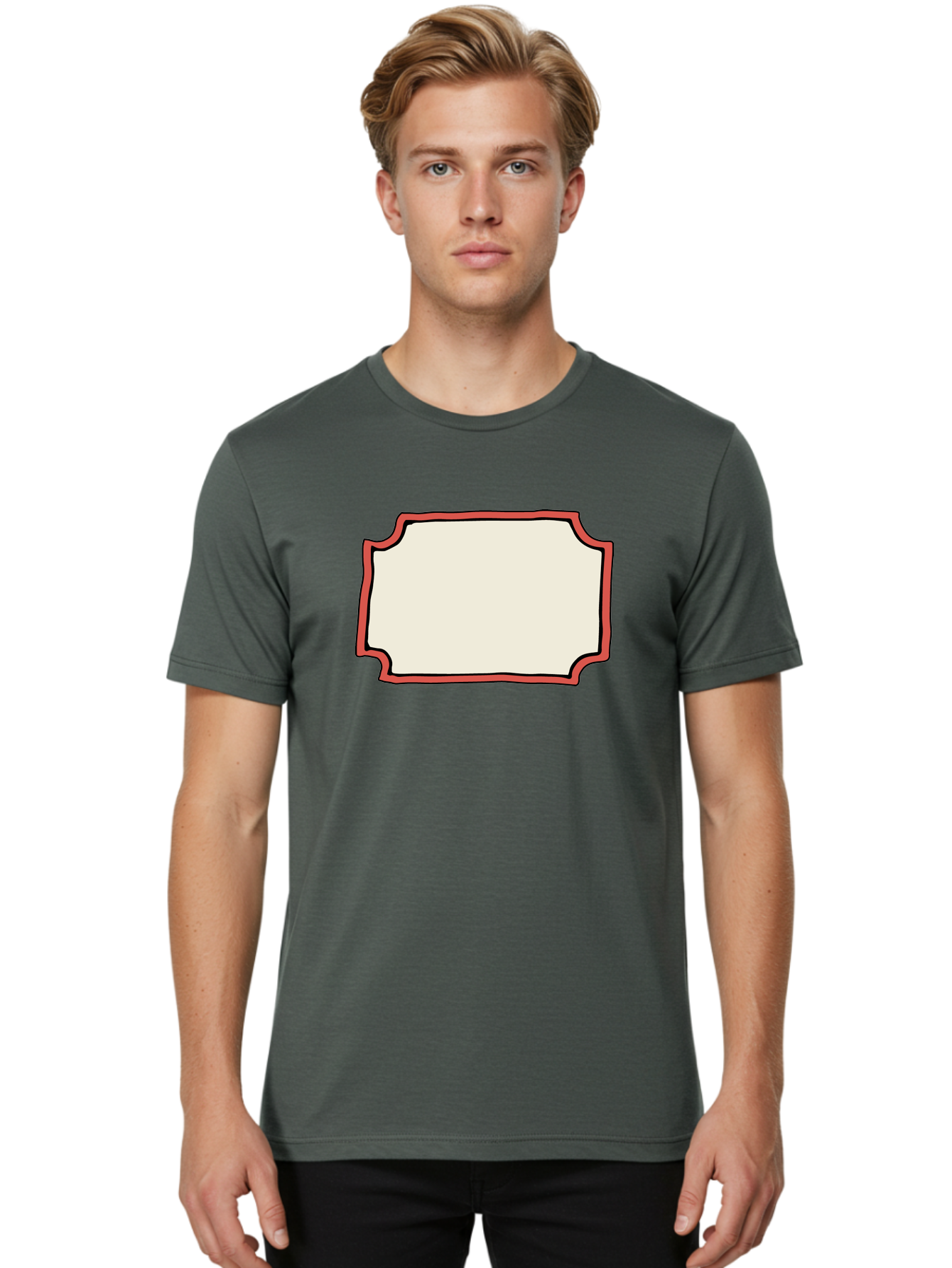White-Label Men'S Graphic Tee, 100% Cotton, Comfortable Casual Summer Wear, Machine Washable, Blank Sign, Empty Sign, Red Border, White Background, Simple Design, Graphic Element, Customizable Template, Placeholder Text, Signage Mockup Aab163 12