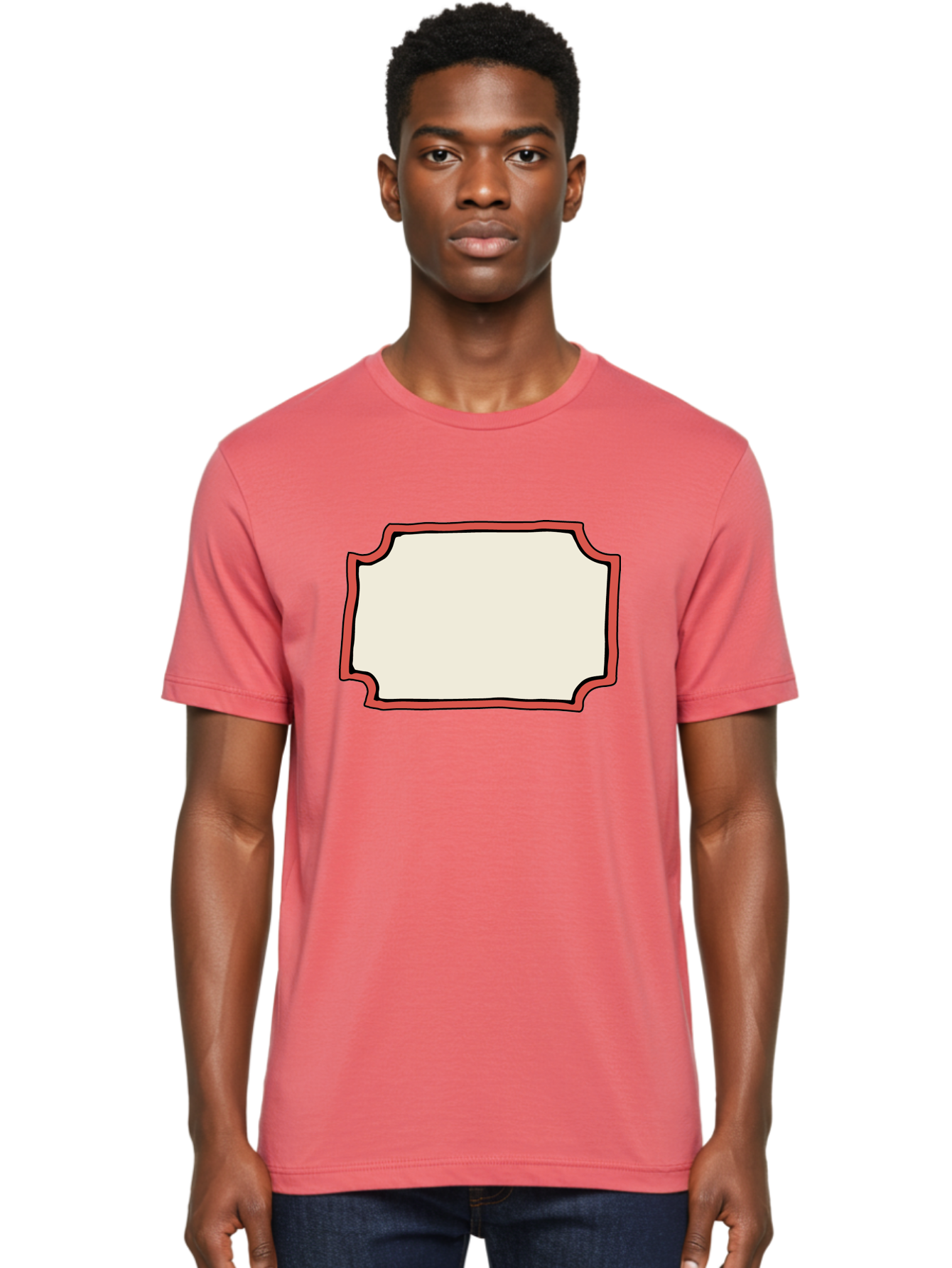 White-Label Men'S Graphic Tee, 100% Cotton, Comfortable Casual Summer Wear, Machine Washable, Blank Sign, Empty Sign, Red Border, White Background, Simple Design, Graphic Element, Customizable Template, Placeholder Text, Signage Mockup Aab163 24
