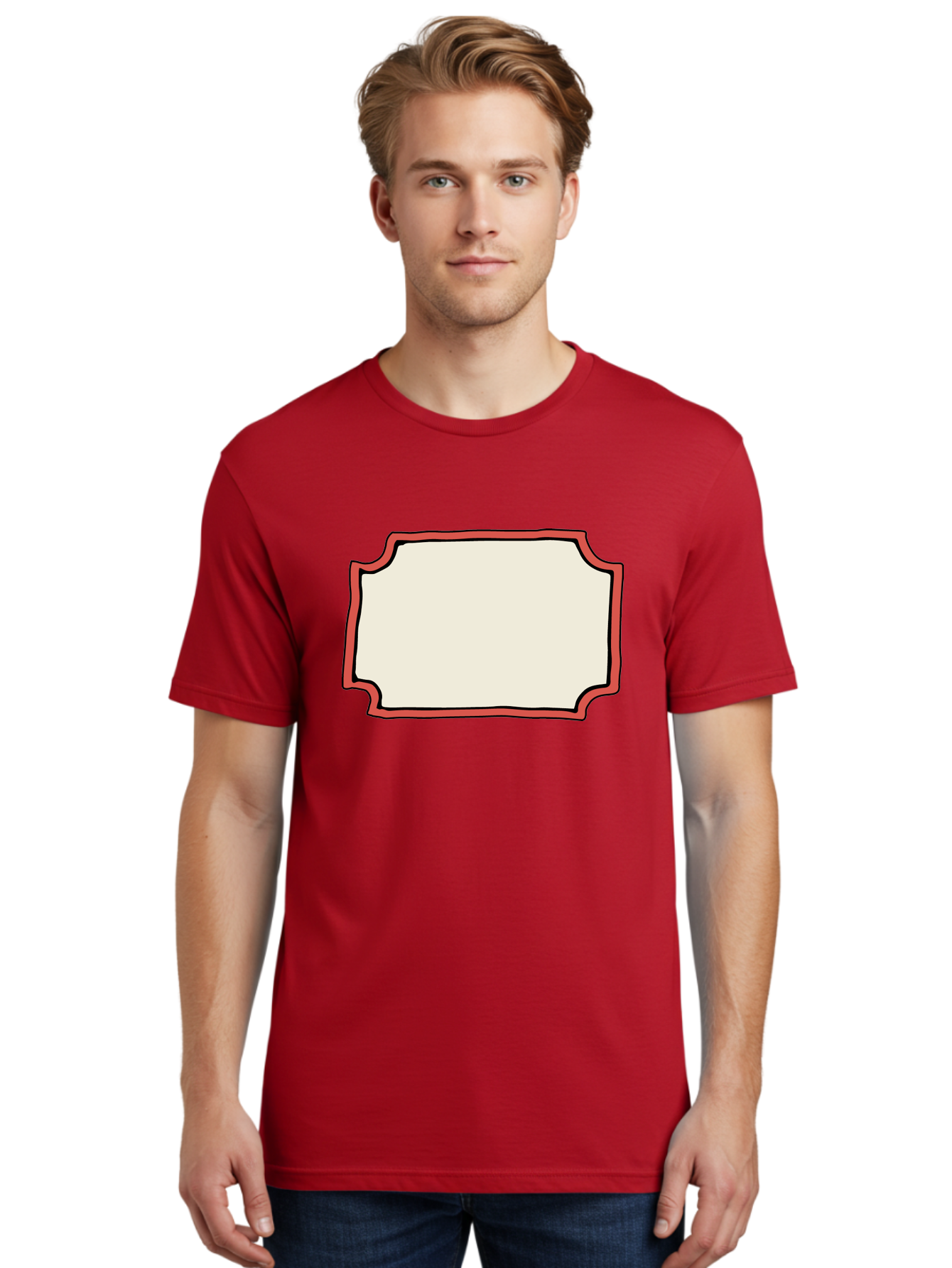 White-Label Men'S Graphic Tee, 100% Cotton, Comfortable Casual Summer Wear, Machine Washable, Blank Sign, Empty Sign, Red Border, White Background, Simple Design, Graphic Element, Customizable Template, Placeholder Text, Signage Mockup Aab163 16