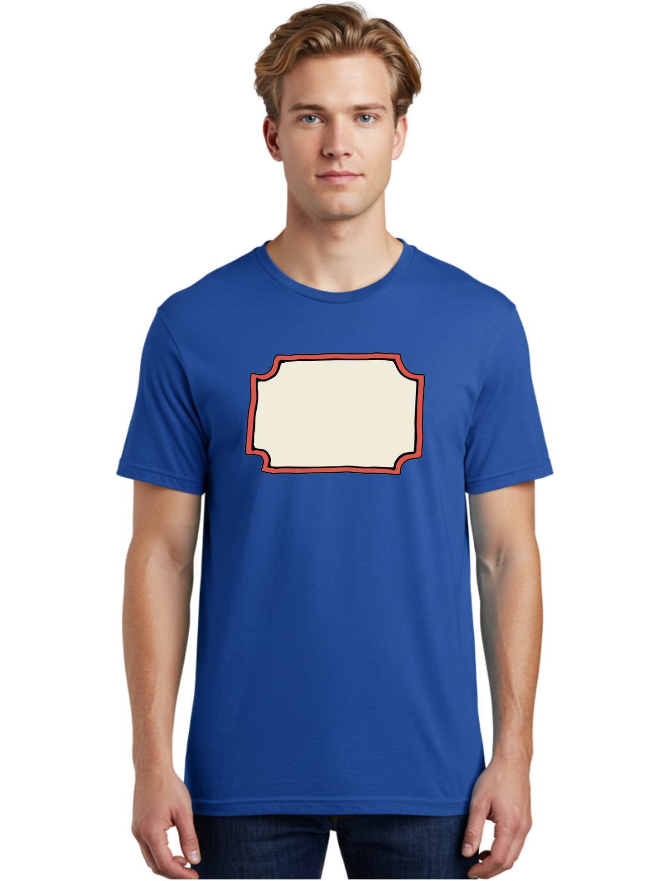 White-Label Men'S Graphic Tee, 100% Cotton, Comfortable Casual Summer Wear, Machine Washable, Blank Sign, Empty Sign, Red Border, White Background, Simple Design, Graphic Element, Customizable Template, Placeholder Text, Signage Mockup Aab163 26